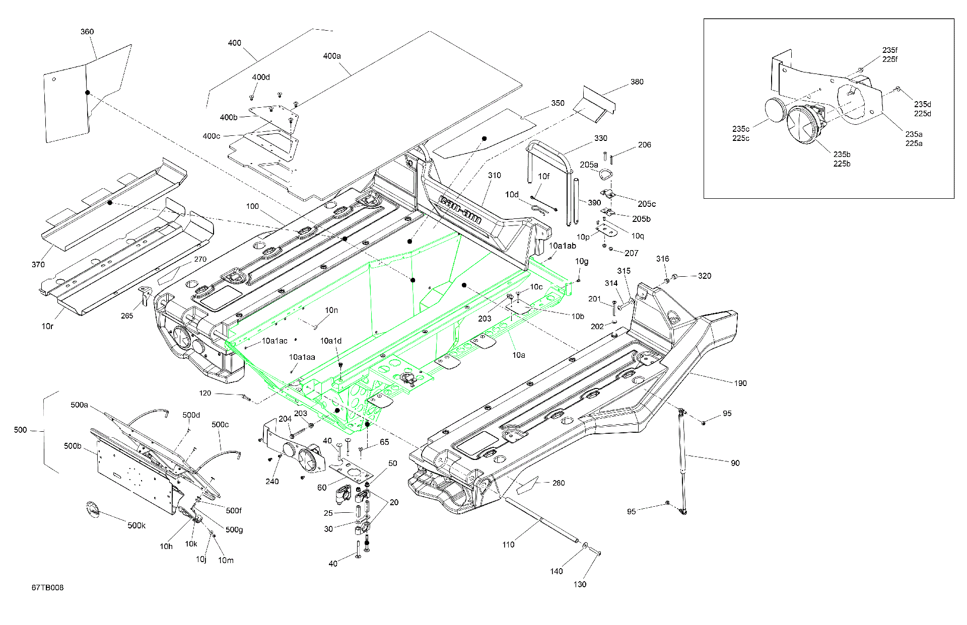An Image of a Genuine Can-Am Parts Schematic Diagram showing the schematic - BODY - CARGO PLATFORM