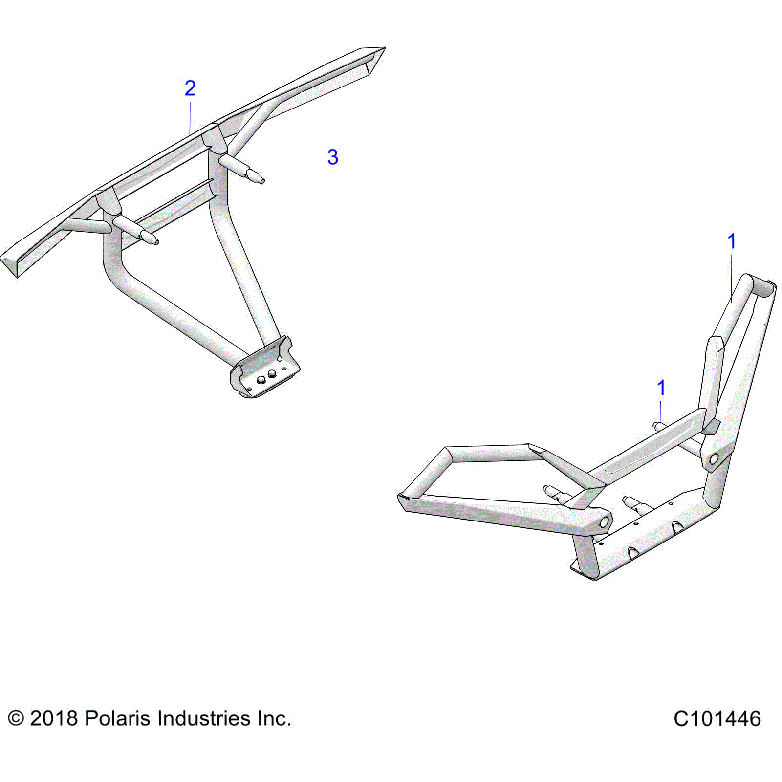 An Image of a Genuine Polaris Parts Schematic Diagram showing the schematic - BODY: DELUXE BUMPERS - 2019 POLARIS SPORTSMAN 1000 XP 48