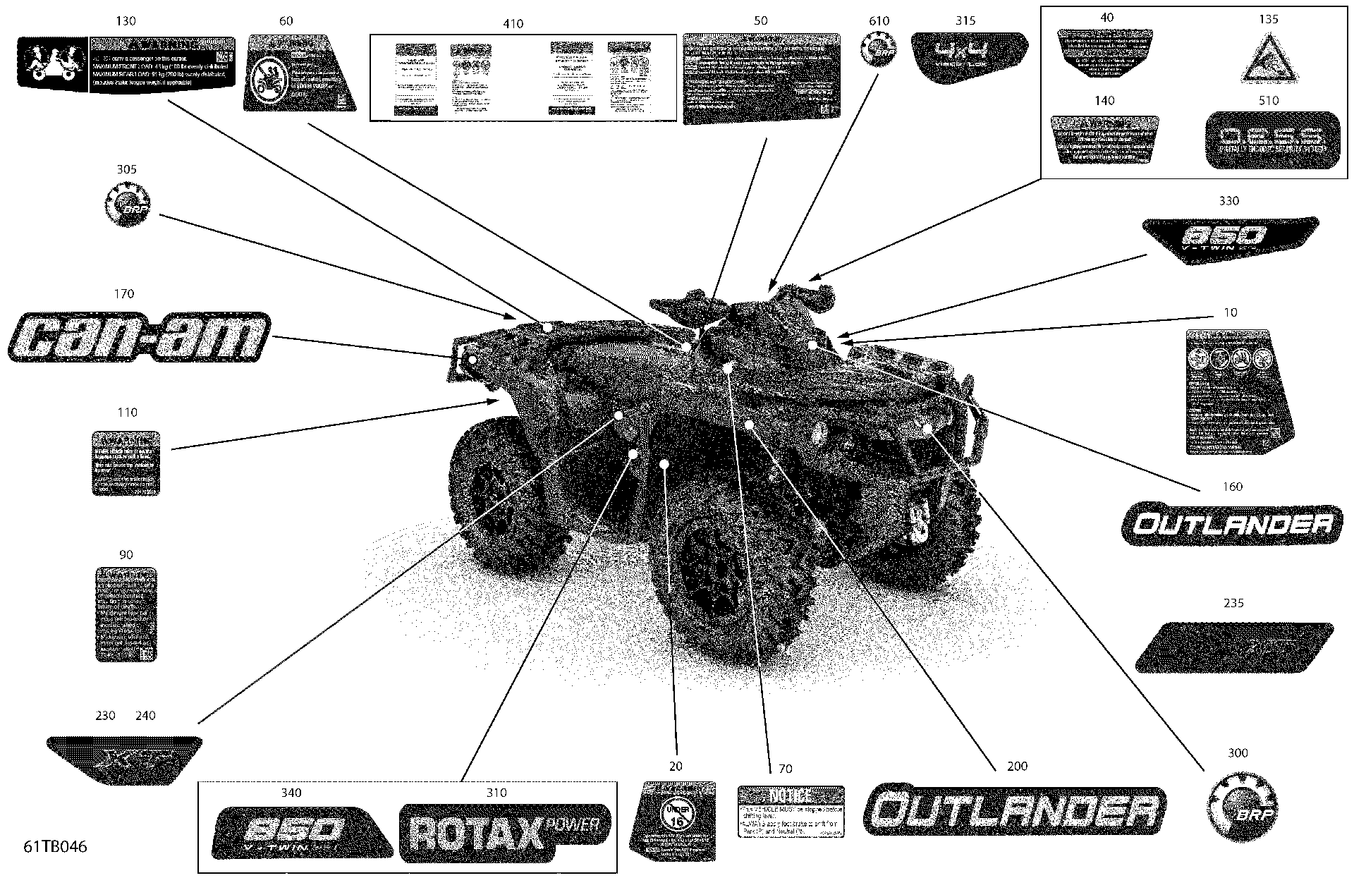 An Image of a Genuine Can-Am Parts Schematic Diagram showing the schematic - BODY - DECALS