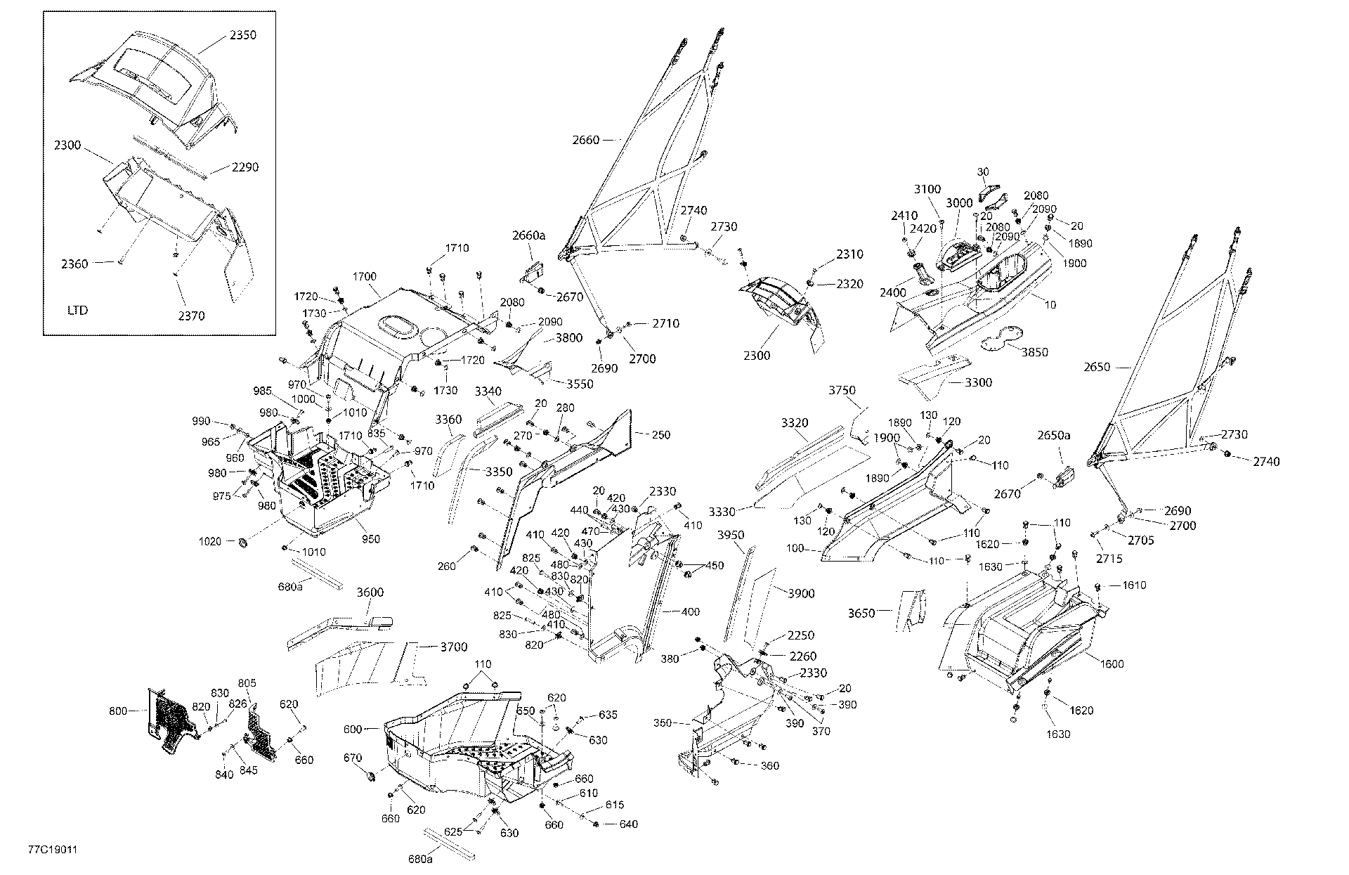 An Image of a Genuine Can-Am Parts Schematic Diagram showing the schematic - CAB INTERIOR COMMANDER - LOWER SECTION