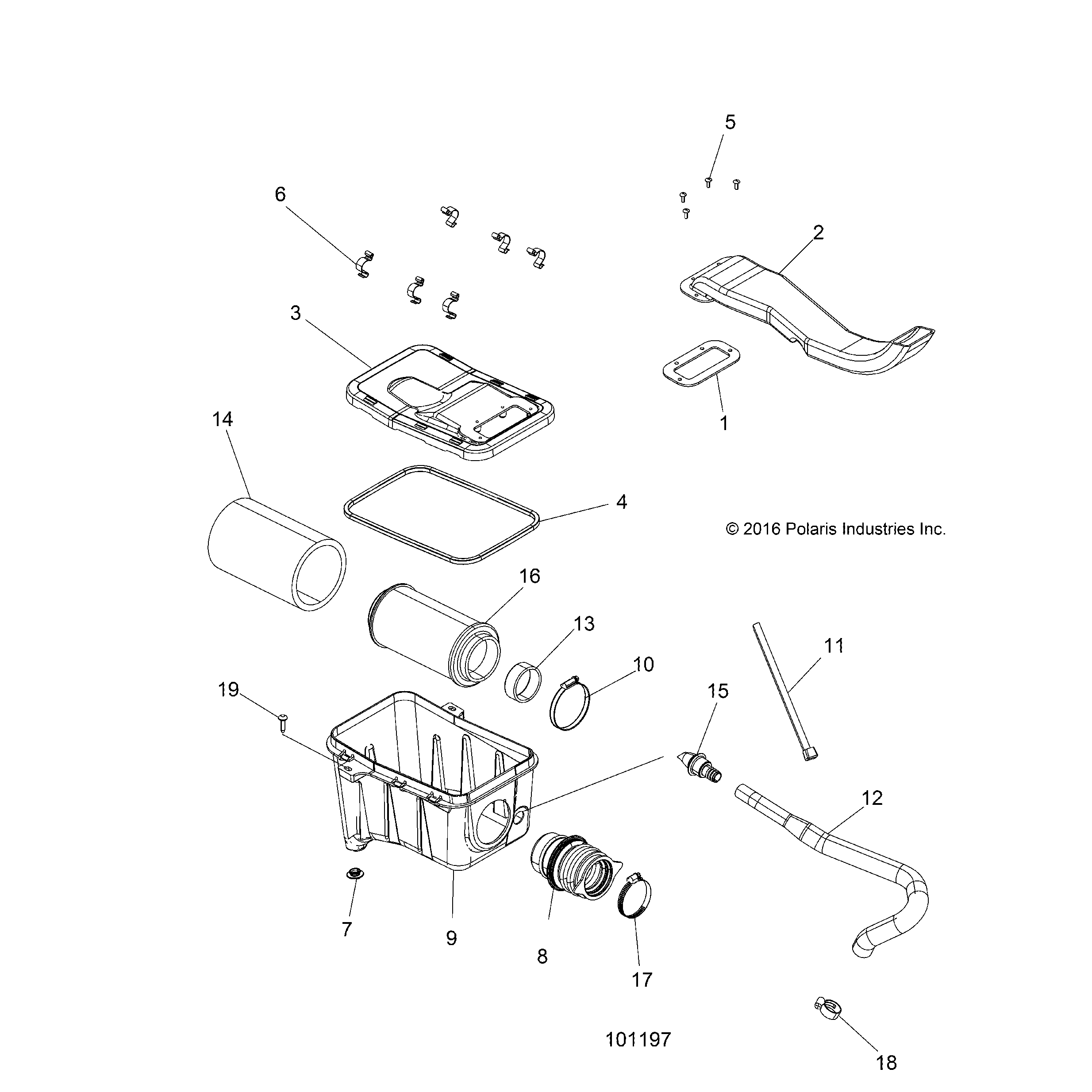 An Image of a Genuine Polaris Parts Schematic Diagram showing the schematic - ENGINE: AIR INTAKE SYSTEM - 2018 POLARIS SPORTSMAN TOURING 570 SP