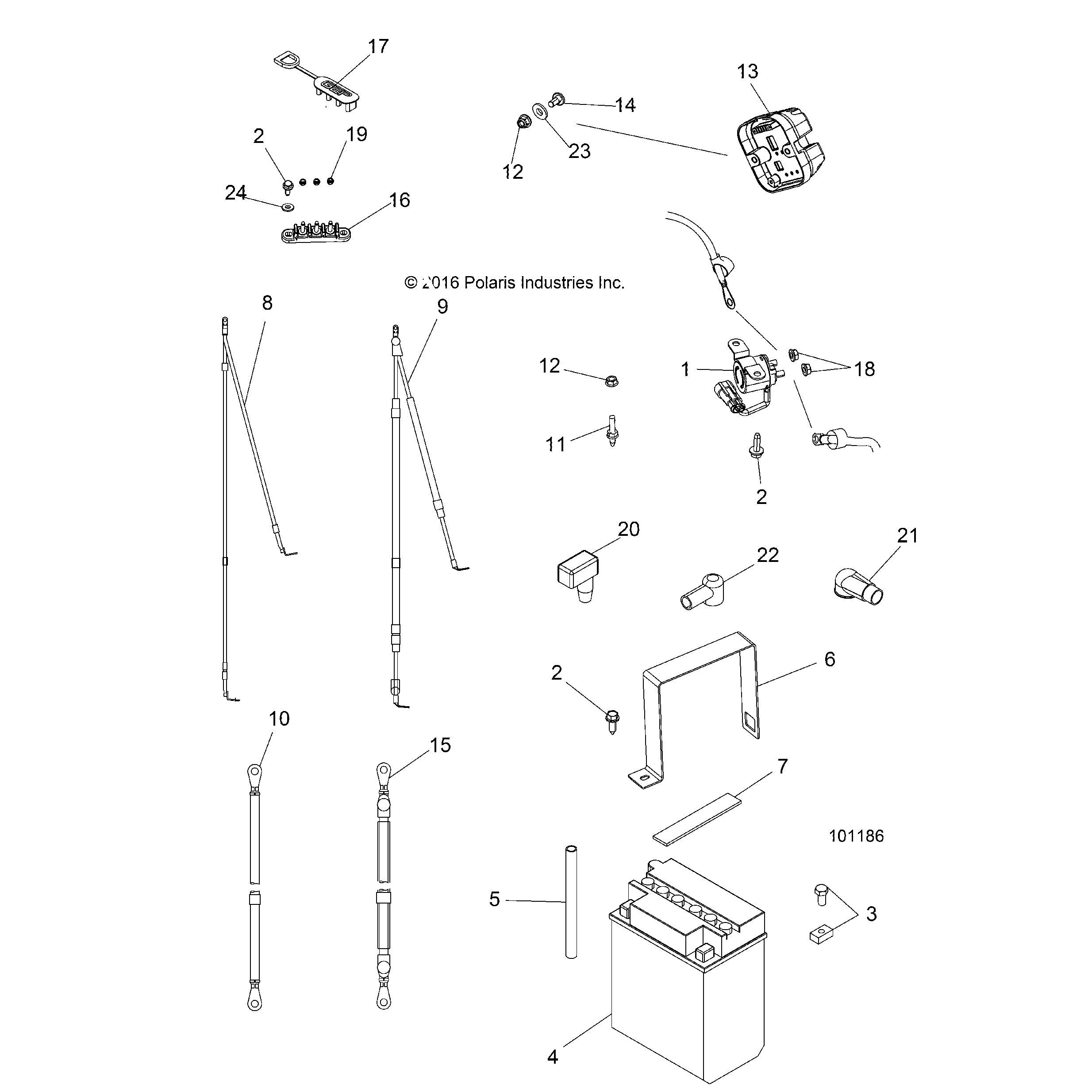 An Image of a Genuine Polaris Parts Schematic Diagram showing the schematic - ELECTRICAL: BATTERY - 2017 POLARIS ACE 570 EFI