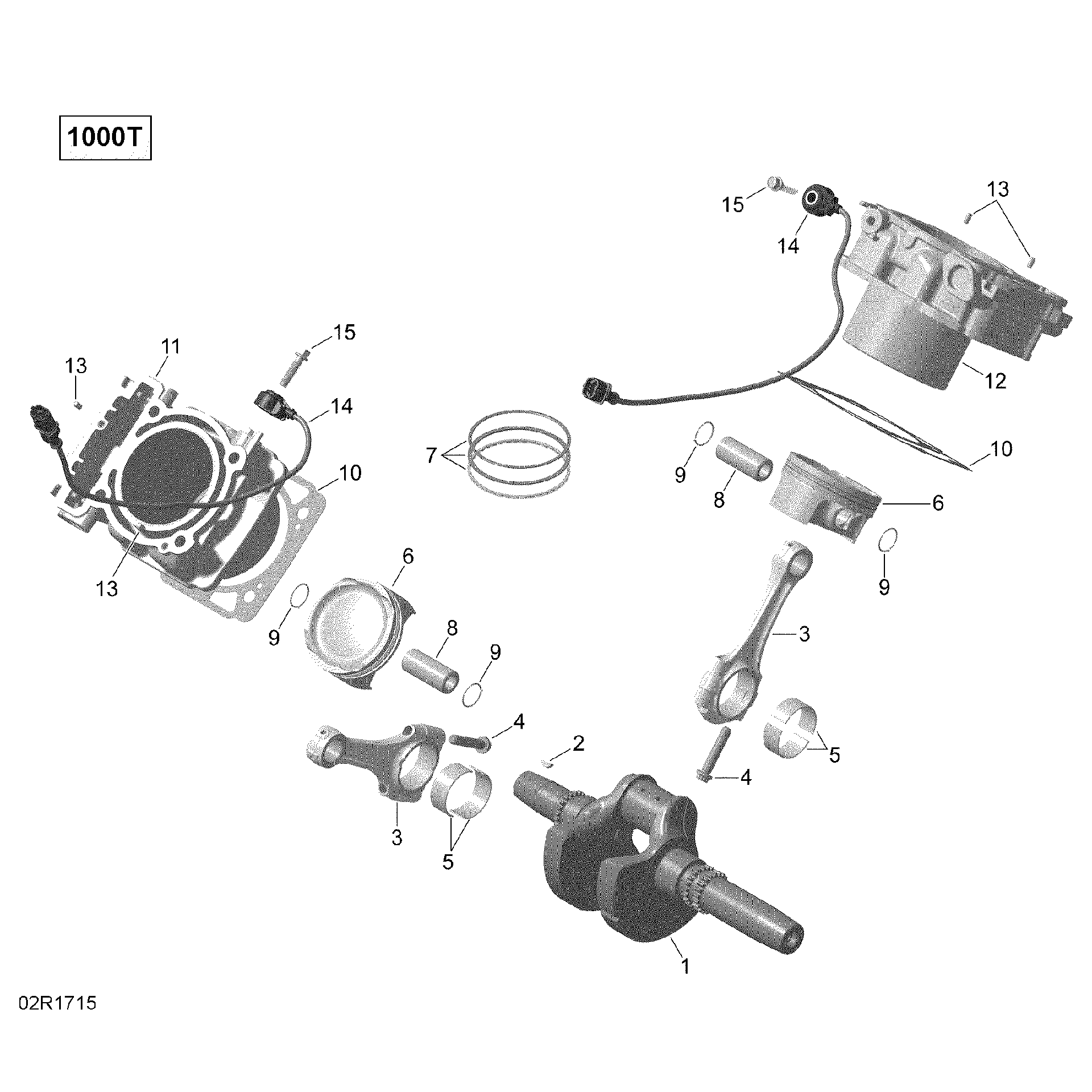 An Image of a Genuine Can-Am Parts Schematic Diagram showing the schematic - CRANKSHAFT PISTON AND CYLINDER - TURBO