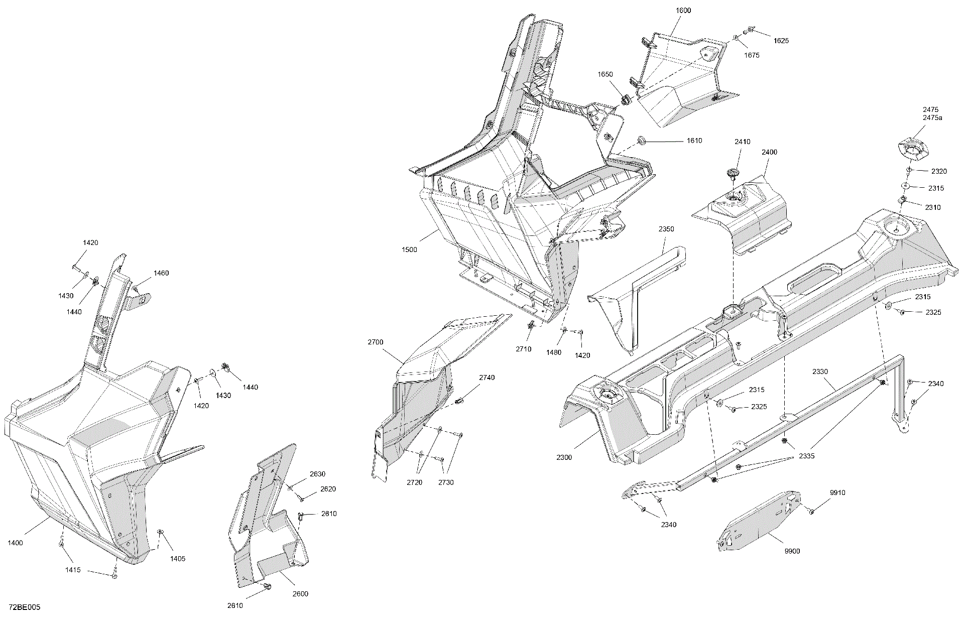 An Image of a Genuine Can-Am Parts Schematic Diagram showing the schematic - BODY - REAR SECTION