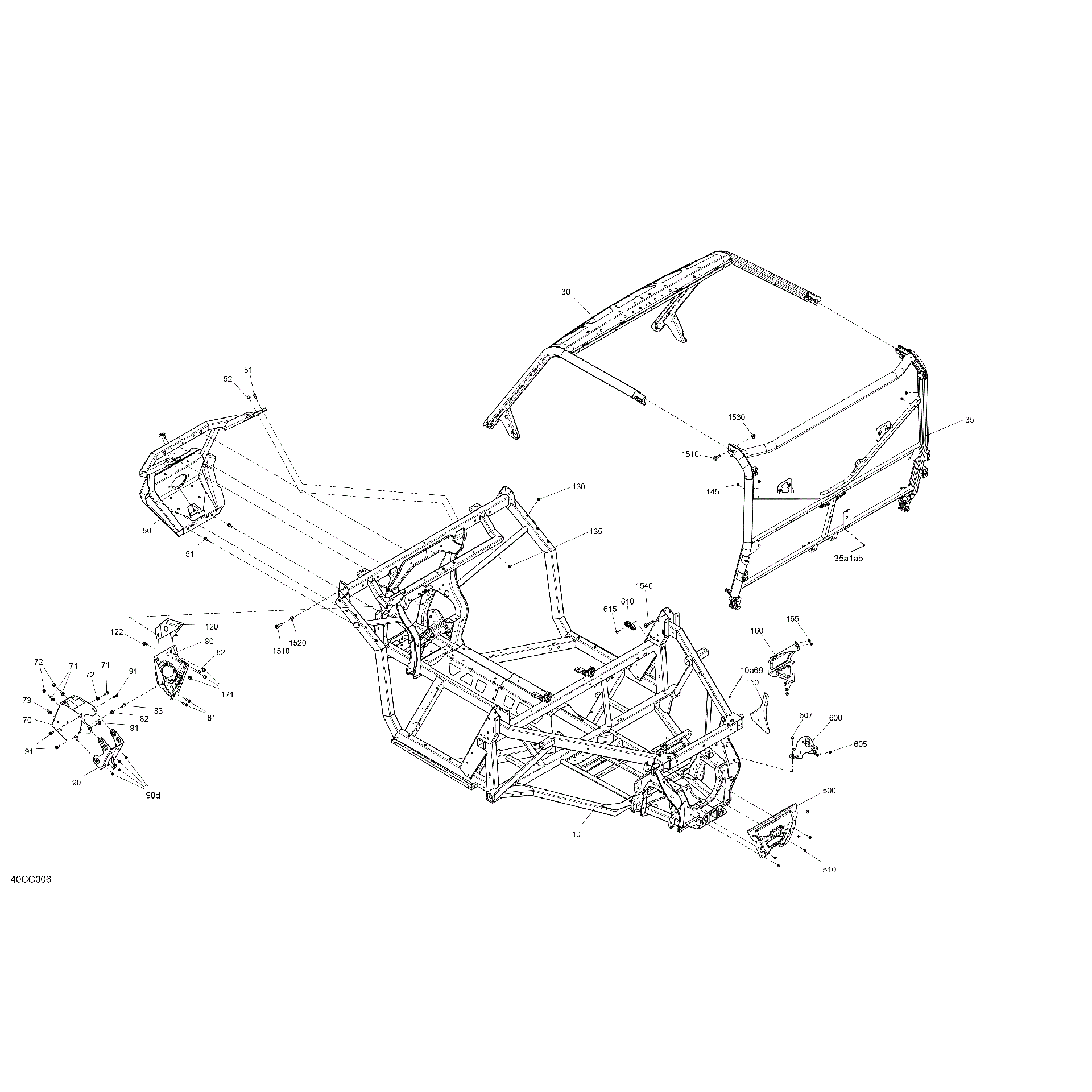 An Image of a Genuine Can-Am Parts Schematic Diagram showing the schematic - FRAME - SYSTEM