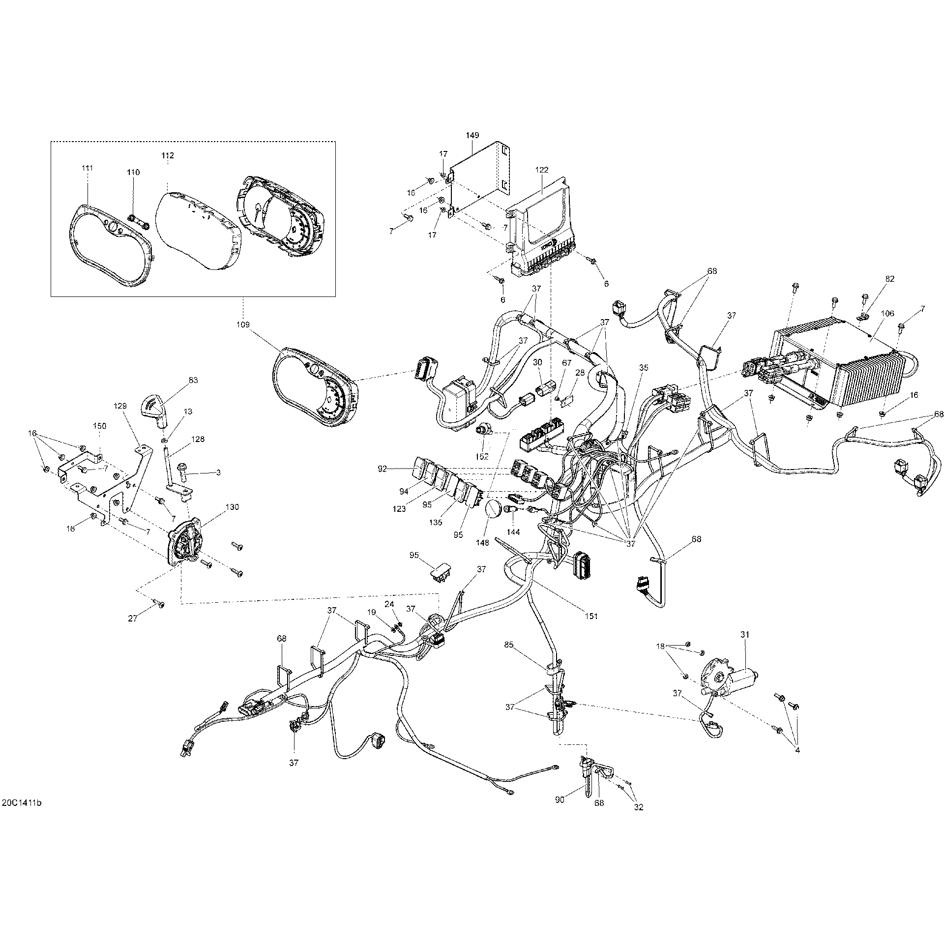 An Image of a Genuine Can-Am Parts Schematic Diagram showing the schematic - ELECTRICAL SYSTEM MAIN HARNESS_20C1411B