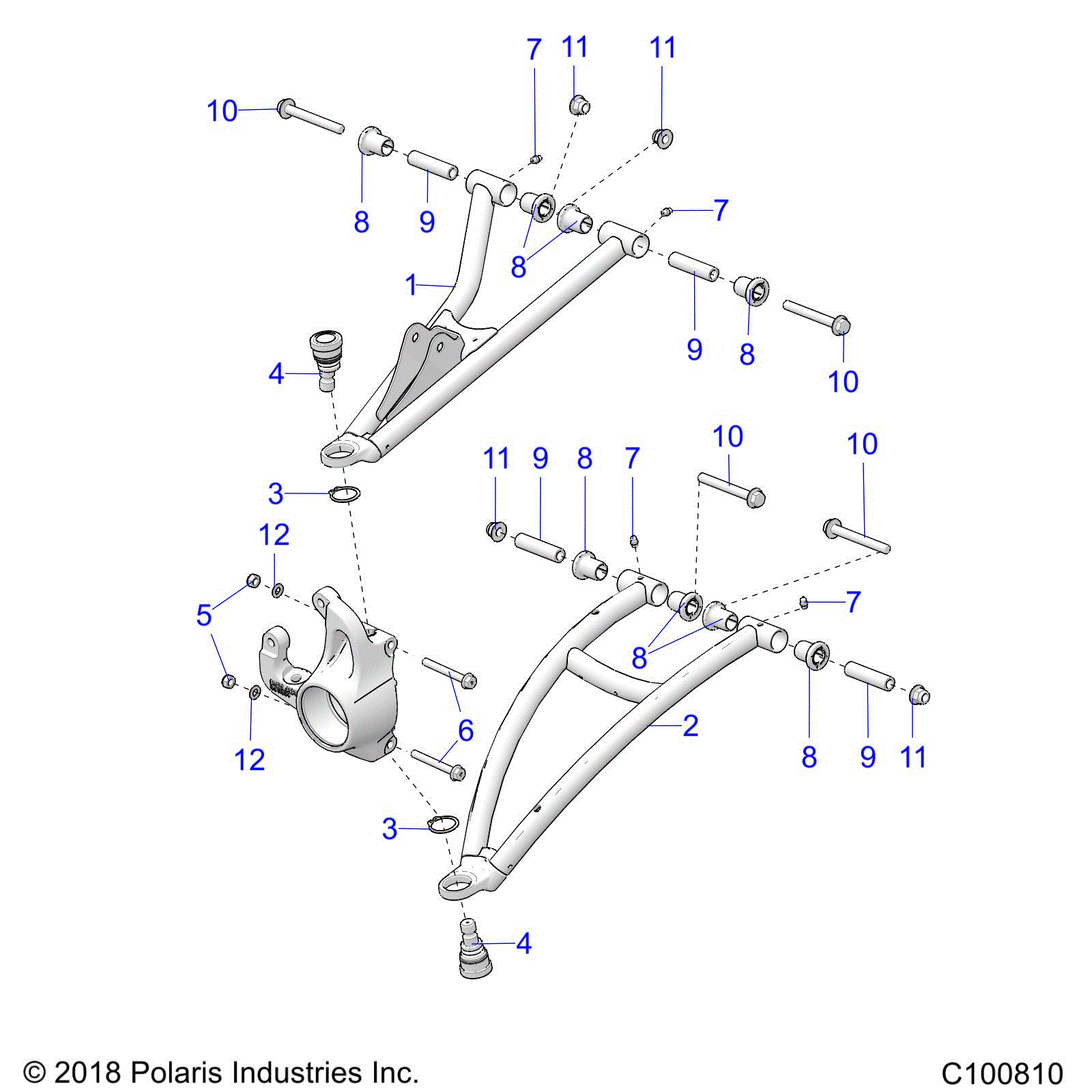 An Image of a Genuine Polaris Parts Schematic Diagram showing the schematic - SUSPENSION: FRONT A-ARM MOUNTING - 2019 POLARIS SPORTSMAN 850 SP 48