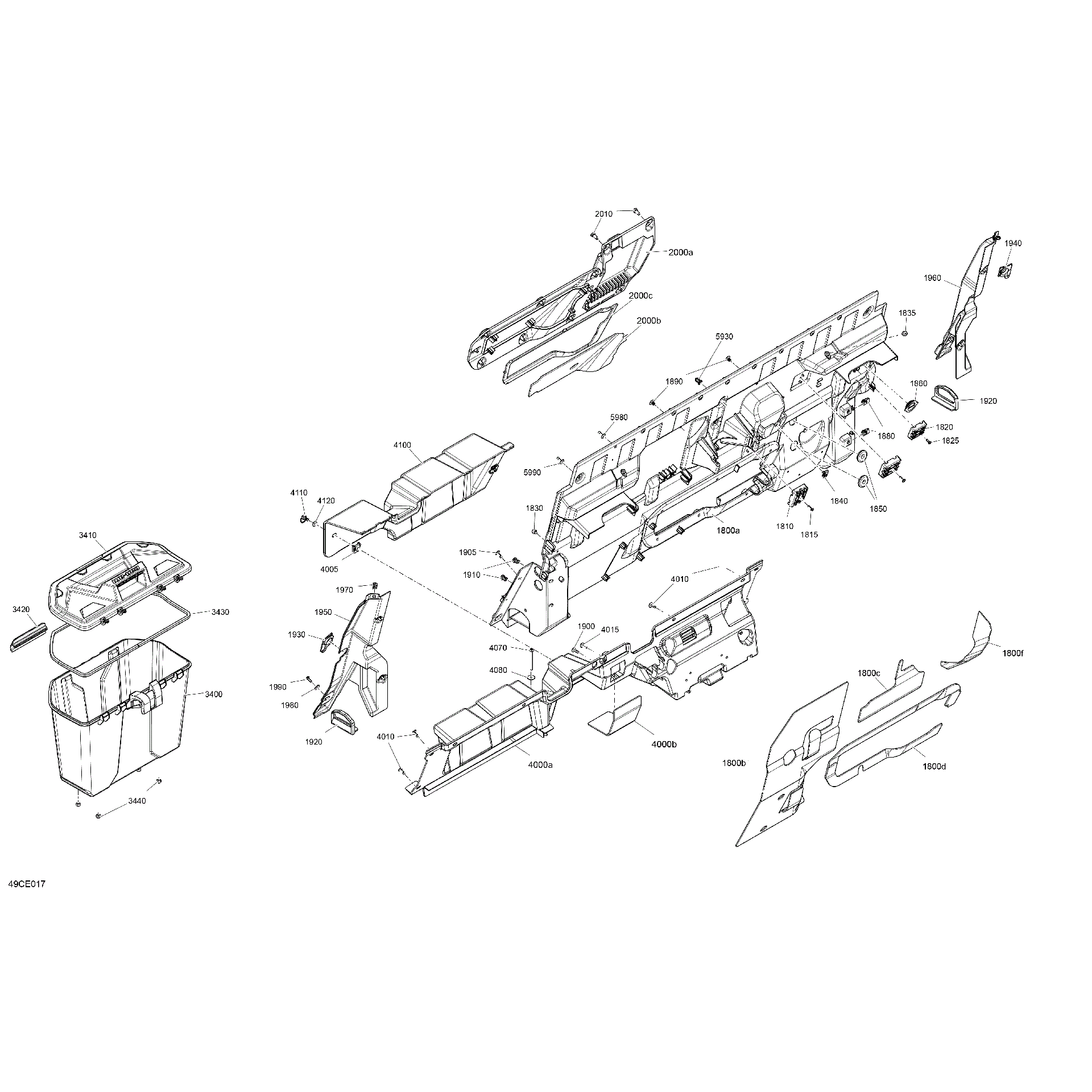 An Image of a Genuine Can-Am Parts Schematic Diagram showing the schematic - CAB INTERIOR - BACK WALL