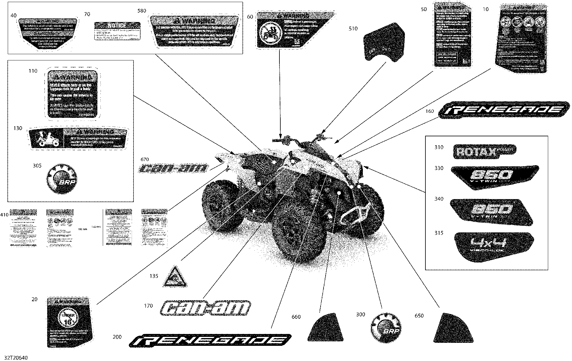 An Image of a Genuine Can-Am Parts Schematic Diagram showing the schematic - DECALS - STD