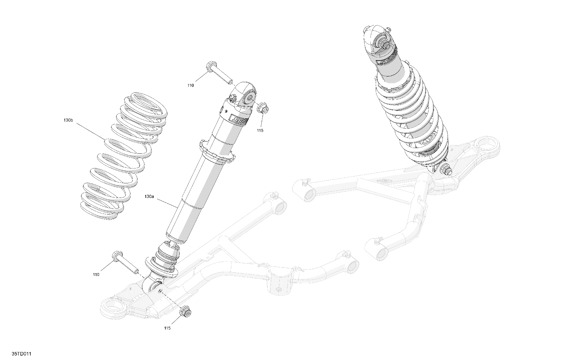 An Image of a Genuine Can-Am Parts Schematic Diagram showing the schematic - SUSPENSION - FRONT SHOCKS