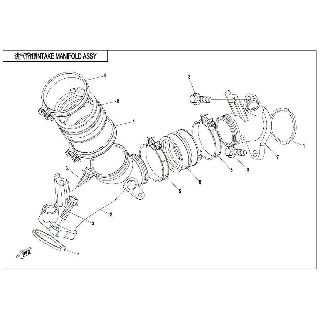 An Image of a genuine CFMOTO Parts Schematic Diagram showing the group - INTAKE MANIFOLD ASSY - 2024 CFMOTO CFORCE 800 XC