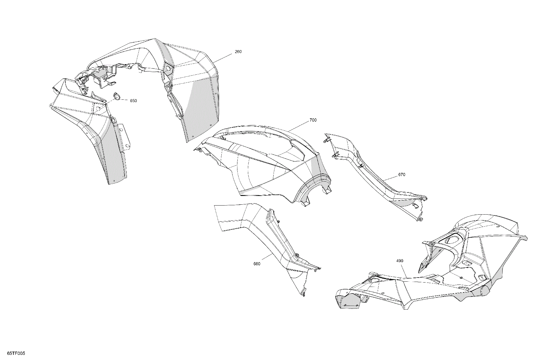 An Image of a Genuine Can-Am Parts Schematic Diagram showing the schematic - BODY - FENDER KIT
