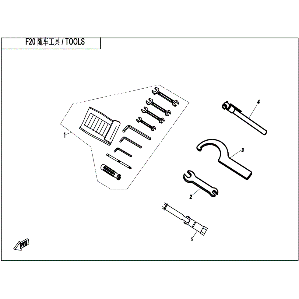 An Image of a genuine CFMOTO Parts Schematic Diagram showing the group - TOOLS - 2022 CFMOTO CFORCE 400