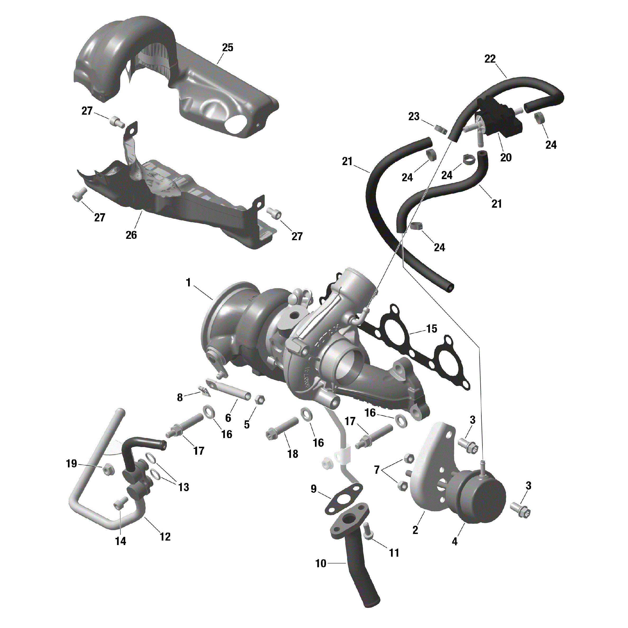 An Image of a Genuine Can-Am Parts Schematic Diagram showing the schematic - ROTAX - TURBOCHARGER