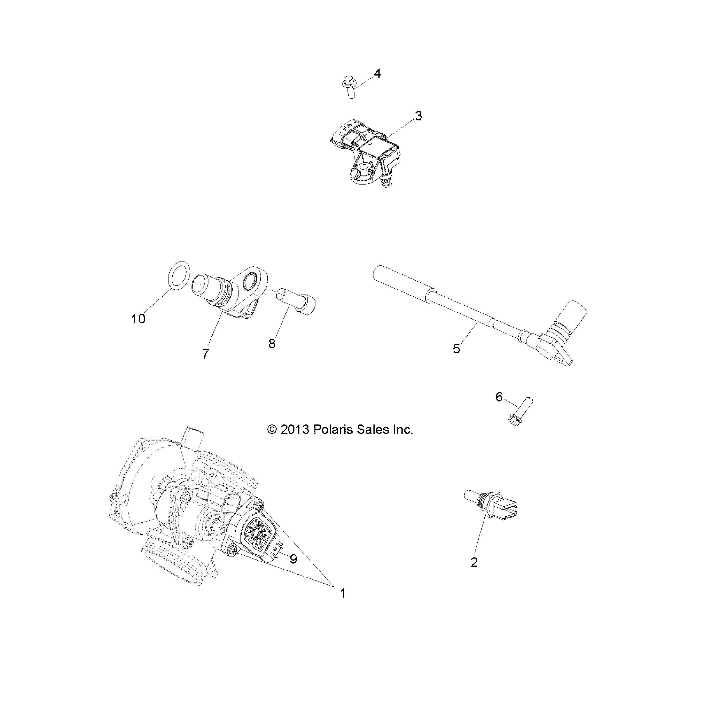 An Image of a Genuine Polaris Parts Schematic Diagram showing the schematic - ELECTRICAL: SENSORS - 2017 POLARIS ACE 570 EFI