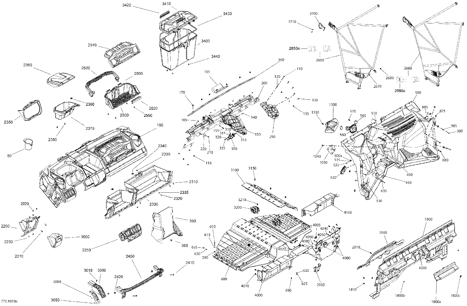 An Image of a Genuine Can-Am Parts Schematic Diagram showing the schematic - CAB - INTERIOR