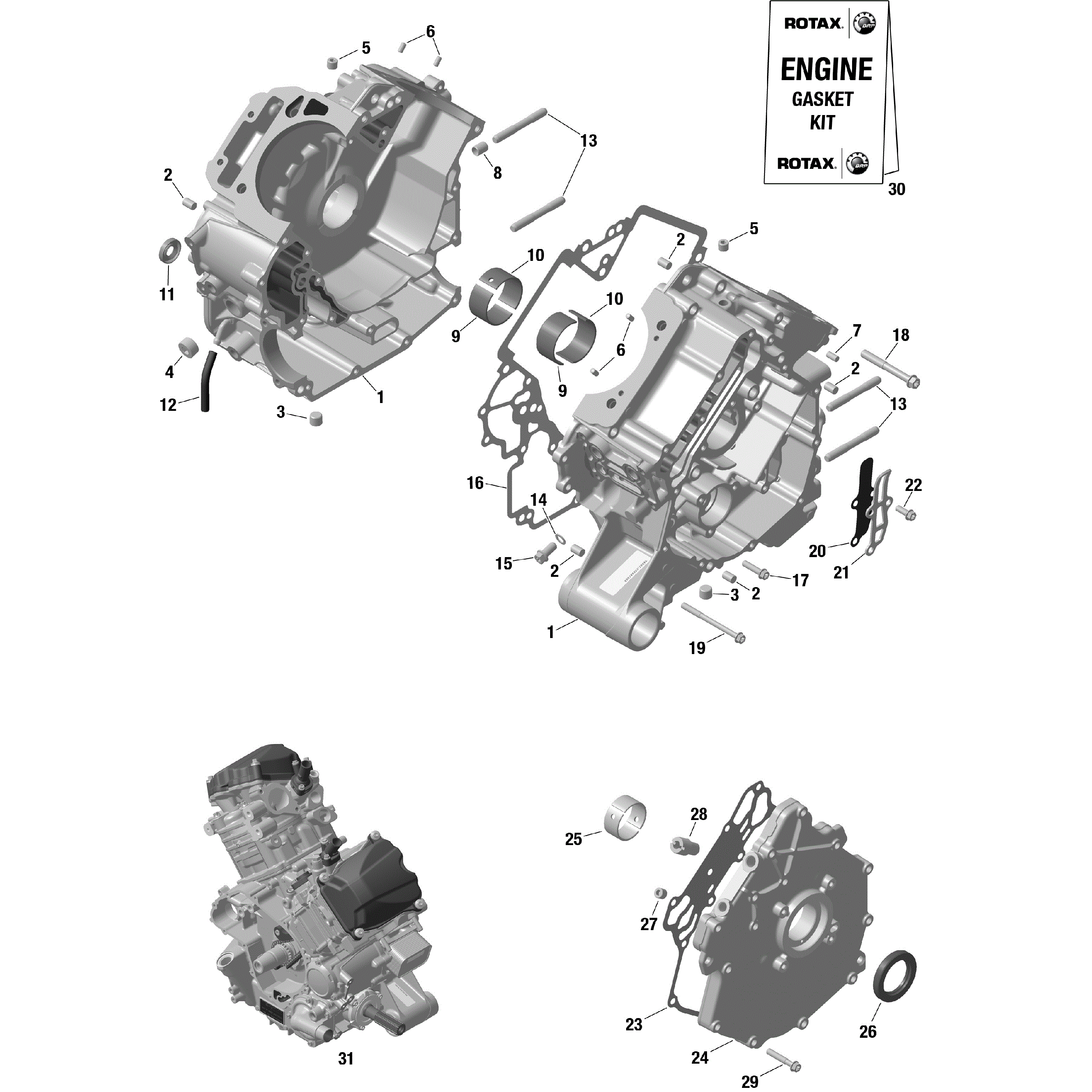 An Image of a Genuine Can-Am Parts Schematic Diagram showing the schematic - ROTAX - CRANKCASE
