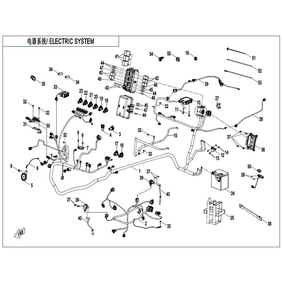 An Image of a Genuine CFMOTO Parts Schematic Diagram showing the schematic - ELECTRIC SYSTEM(2) - 2023 CFMOTO ZFORCE 800 Trail