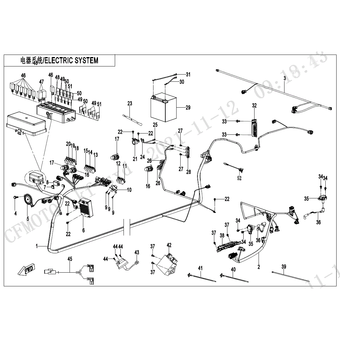 An Image of a Genuine CFMOTO Parts Schematic Diagram showing the schematic - ELECTRIC SYSTEM - 2022 CFMOTO UFORCE 1000 XL