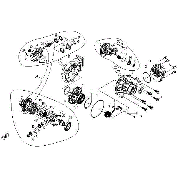 An Image of a genuine CFMOTO Parts Schematic Diagram showing the group - FRONT DIFFERENTIAL - 2016 CFMOTO CFORCE 500 SWB