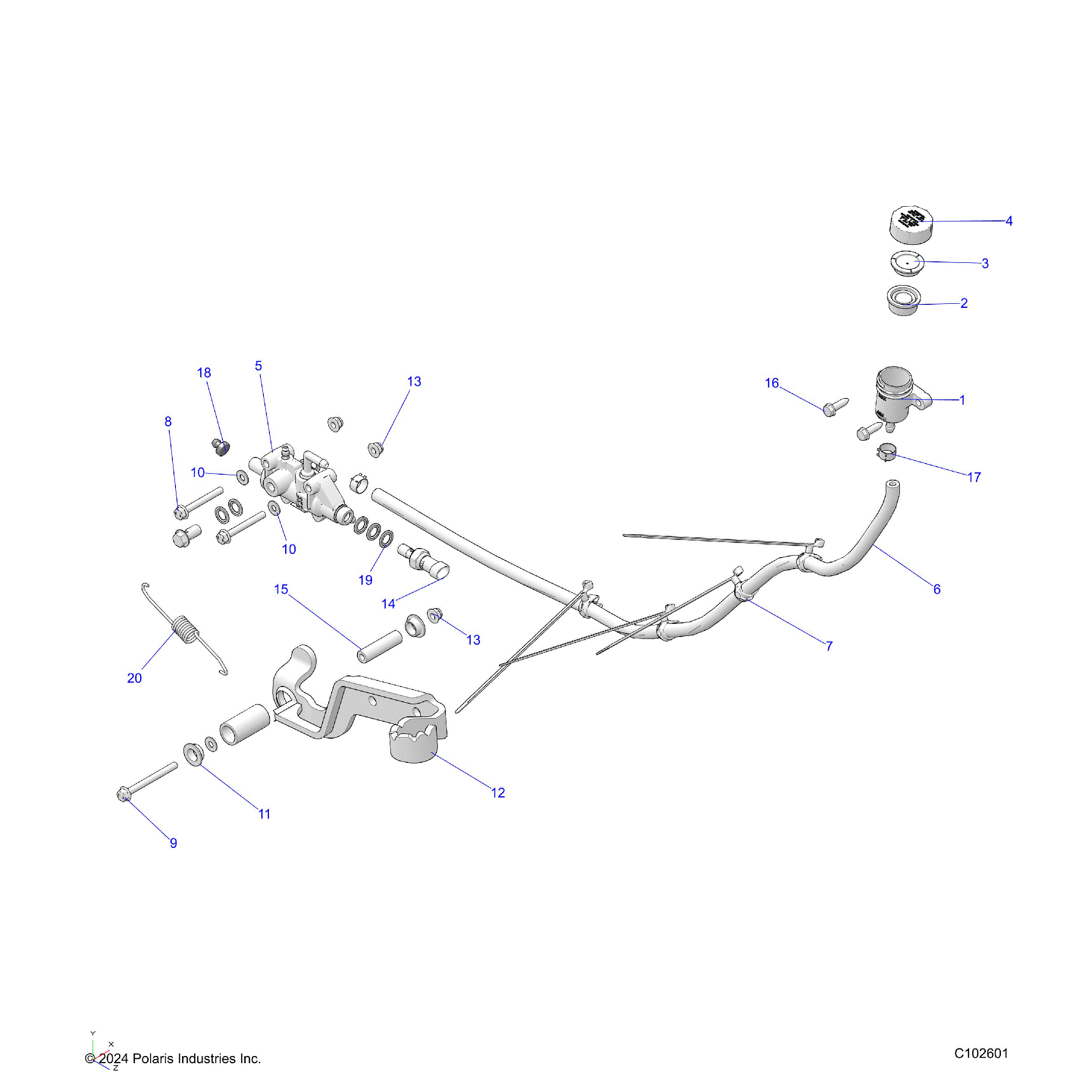 An Image of a Genuine Polaris Parts Schematic Diagram showing the schematic - BRAKES: BRAKE PEDAL and MASTER CYLINDER - 2026 POLARIS SPORTSMAN TOURING 570