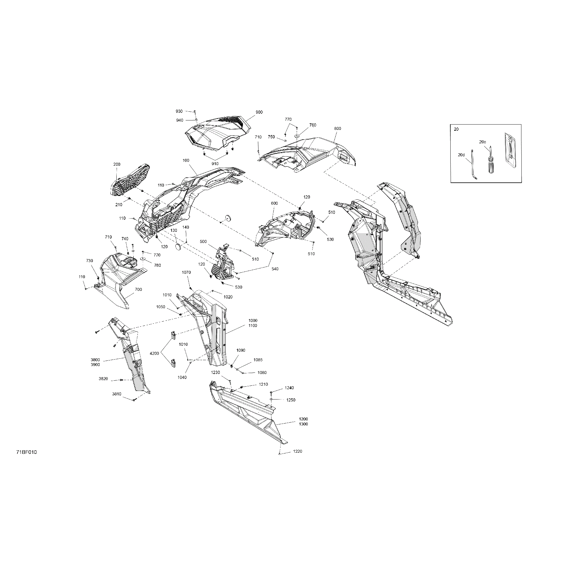 An Image of a Genuine Can-Am Parts Schematic Diagram showing the schematic - BODY - FRONT SECTION