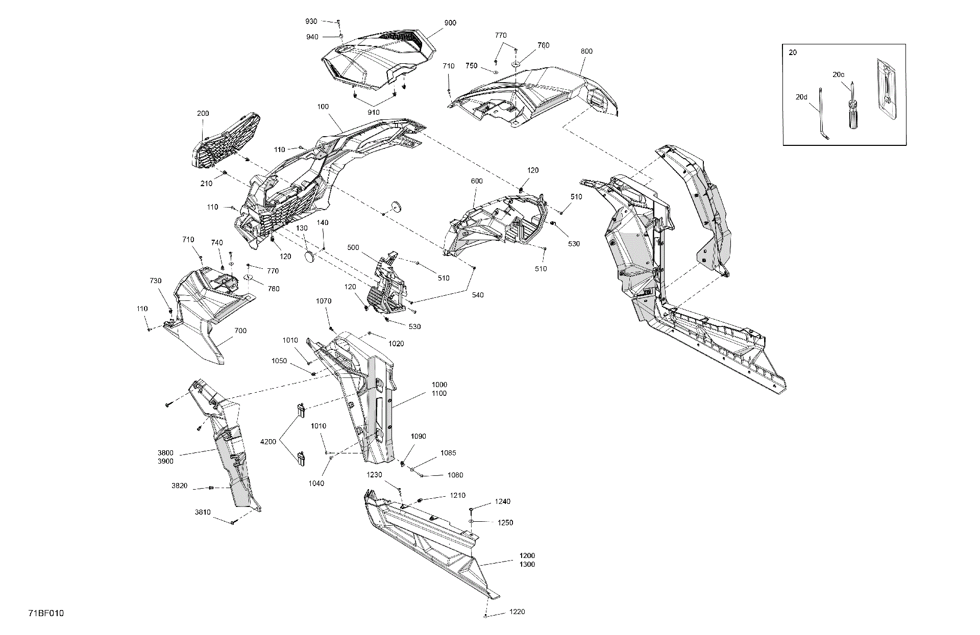 An Image of a Genuine Can-Am Parts Schematic Diagram showing the schematic - BODY - FRONT SECTION