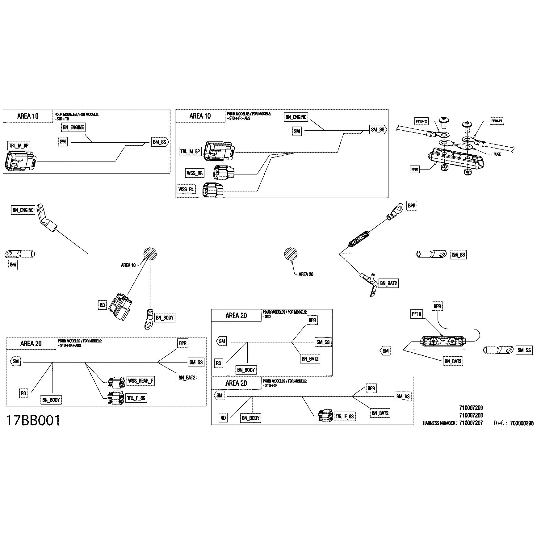 An Image of a Genuine Can-Am Parts Schematic Diagram showing the schematic - ELECTRIC - STARTER WIRING HARNESS - 710007207