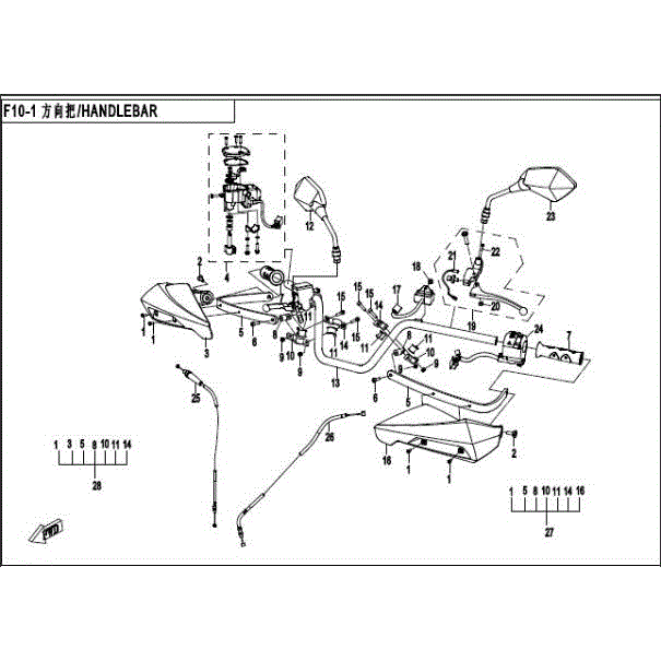 An Image of a genuine CFMOTO Parts Schematic Diagram showing the group - HANDLEBAR - 2015 CFMOTO CFORCE 500 HO