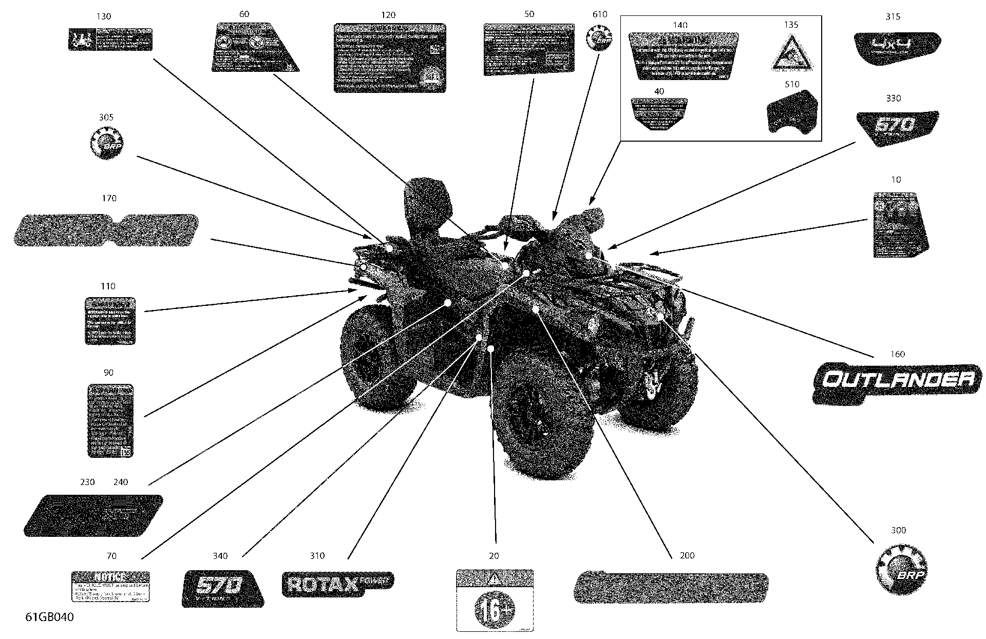 An Image of a Genuine Can-Am Parts Schematic Diagram showing the schematic - BODY - DECALS