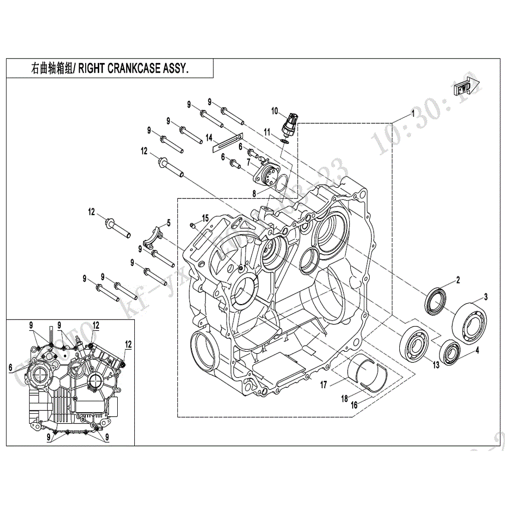 An Image of a Genuine CFMOTO Parts Schematic Diagram showing the schematic - RIGHT CRANKCASE ASSY - 2021 CFMOTO UFORCE 600