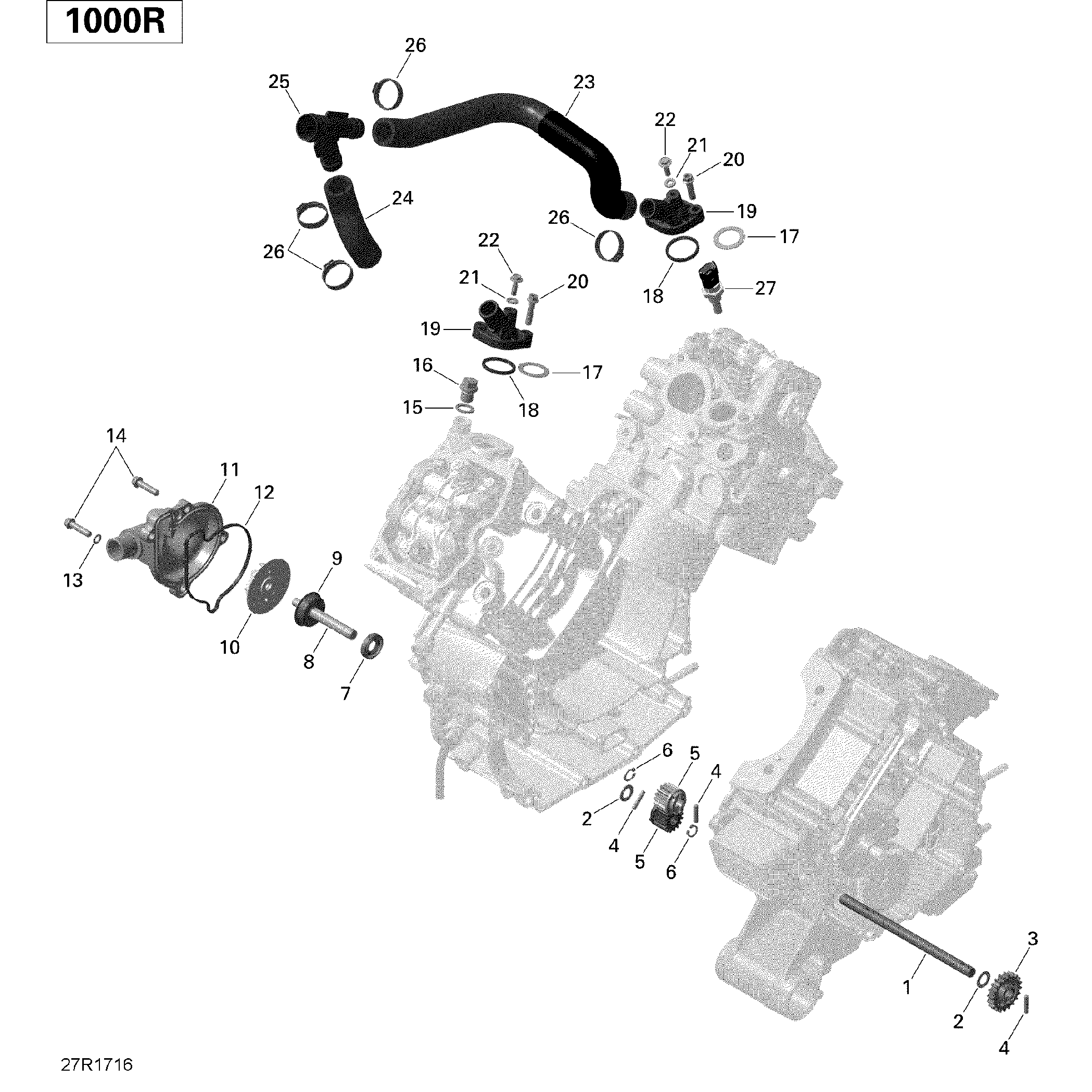 An Image of a Genuine Can-Am Parts Schematic Diagram showing the schematic - ENGINE COOLING - 1000R