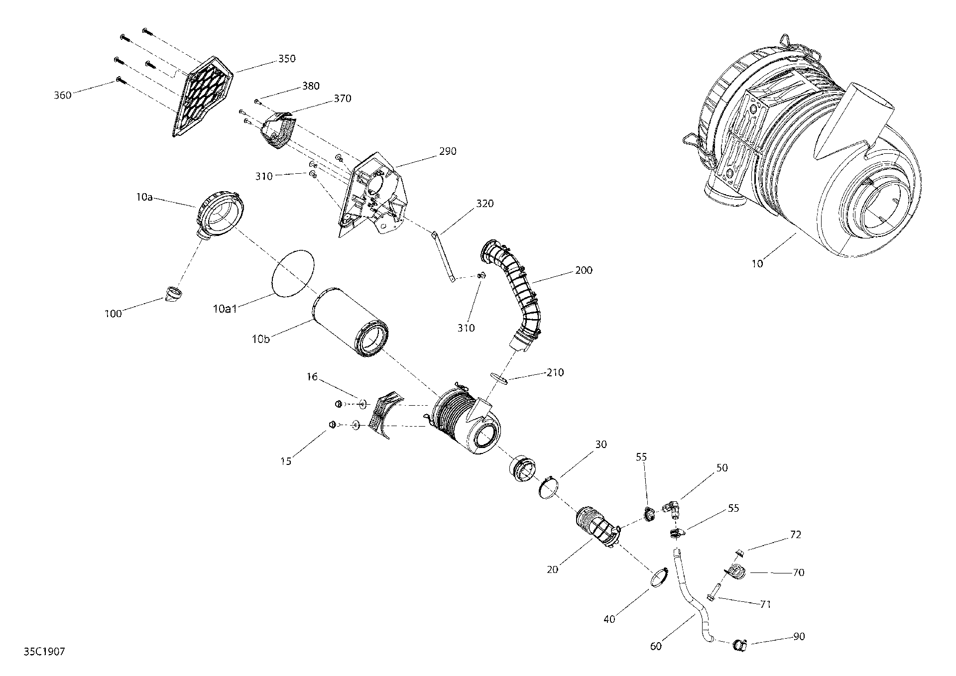 An Image of a Genuine Can-Am Parts Schematic Diagram showing the schematic - AIR INTAKE