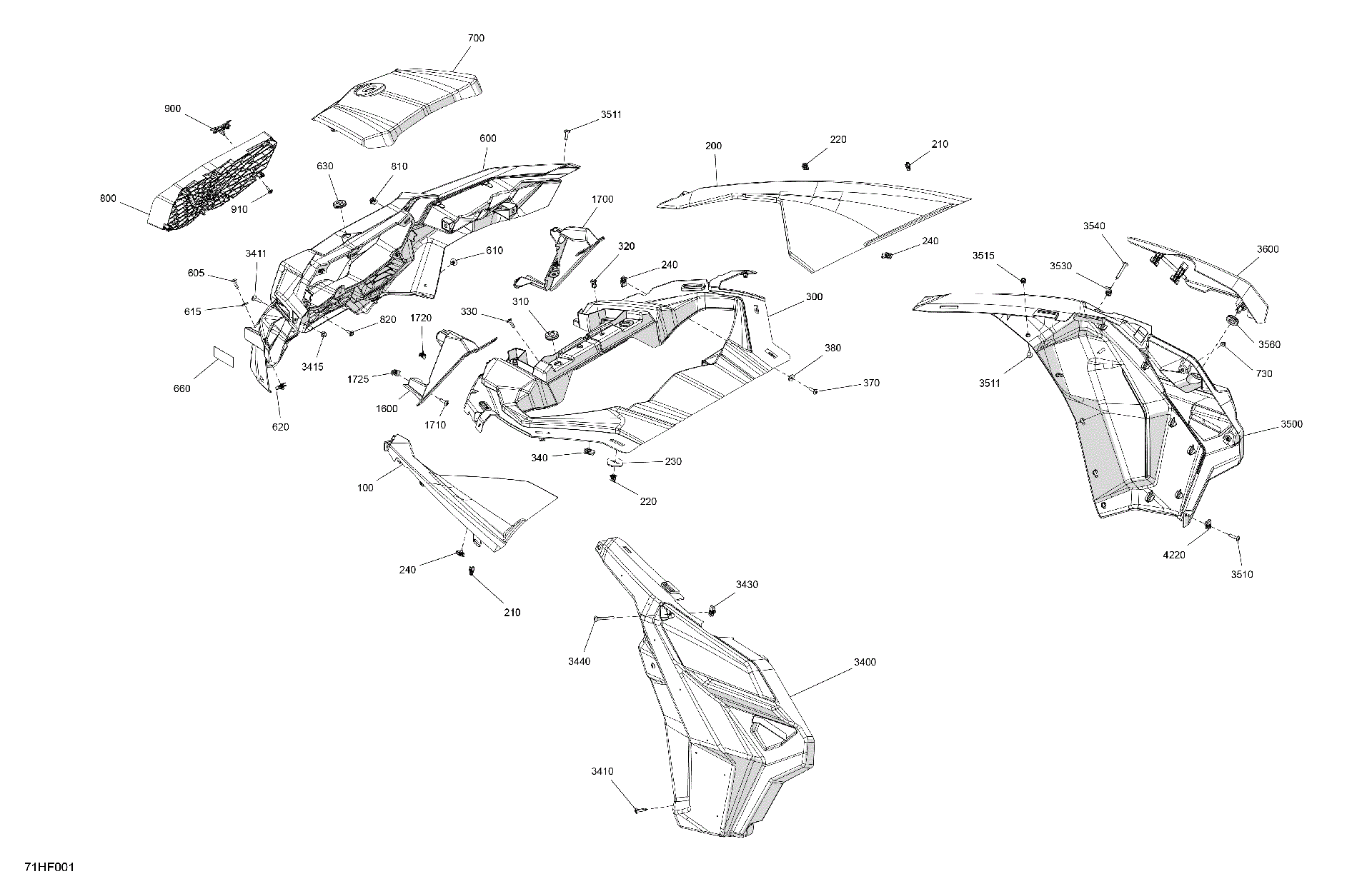 An Image of a Genuine Can-Am Parts Schematic Diagram showing the schematic - BODY - FRONT SECTION