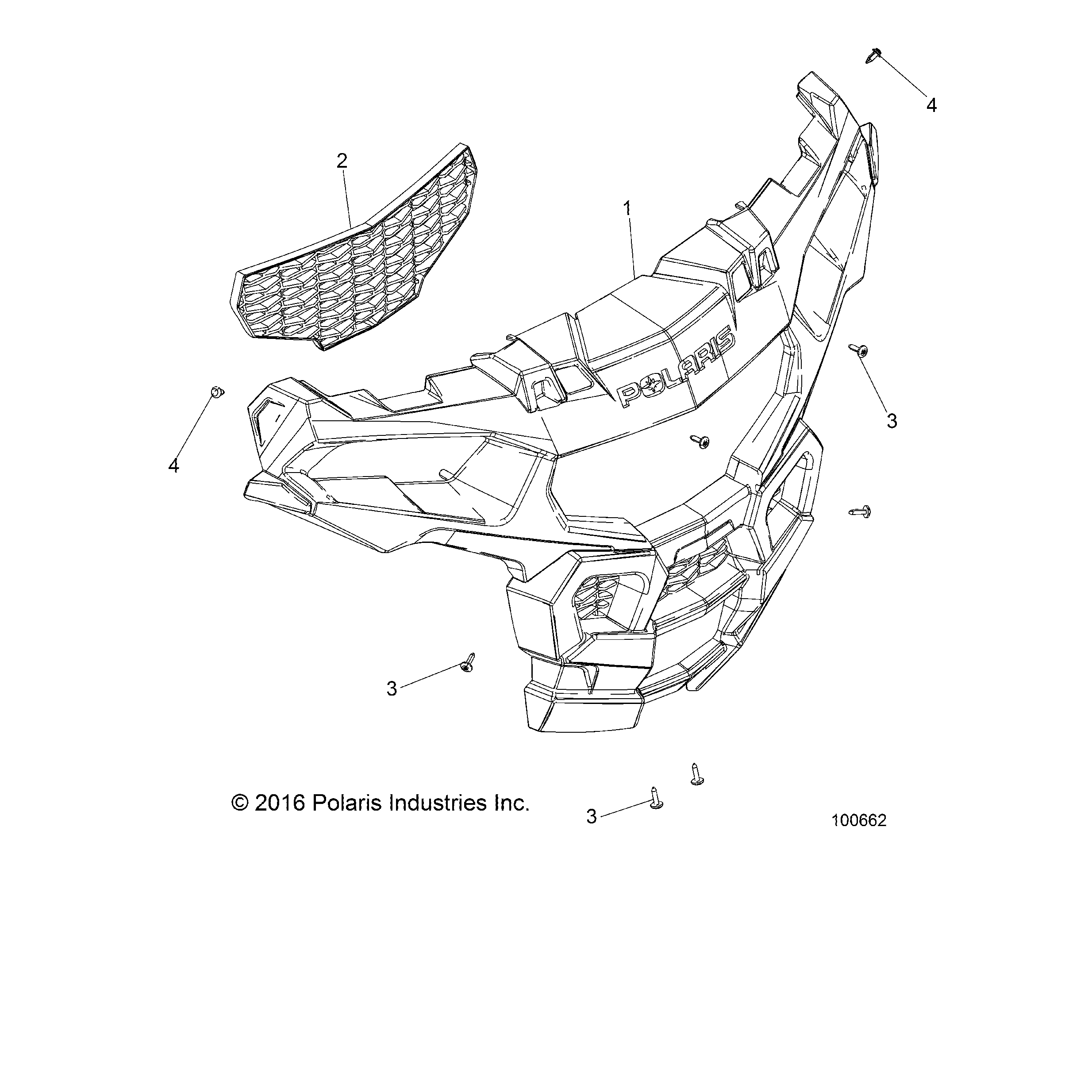 An Image of a Genuine Polaris Parts Schematic Diagram showing the schematic - BODY: BUMPER FRONT - 2018 POLARIS ACE 900 EPS XC