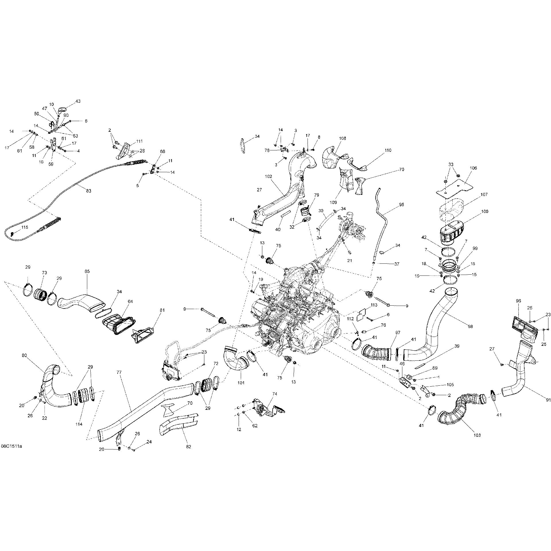 An Image of a Genuine Can-Am Parts Schematic Diagram showing the schematic - ENGINE _TURBO_08C1511A