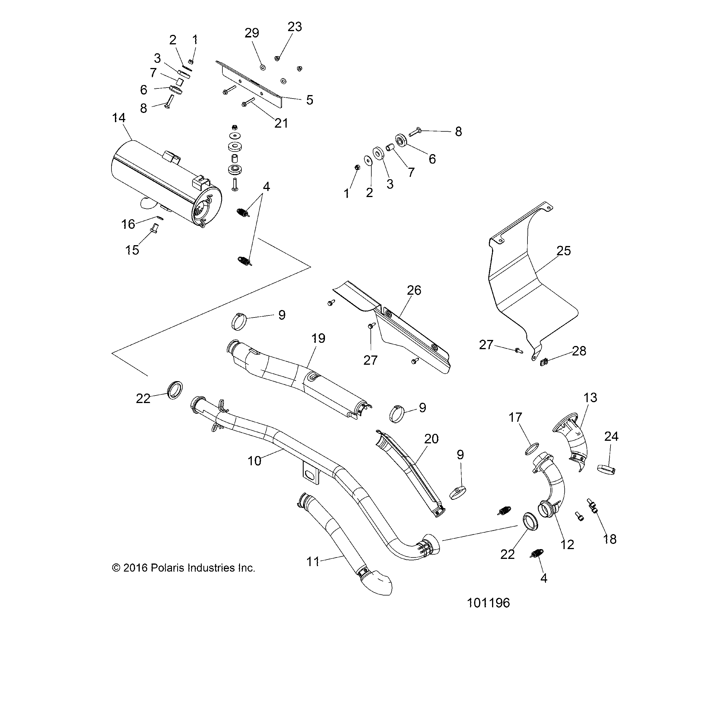 An Image of a Genuine Polaris Parts Schematic Diagram showing the schematic - ENGINE: EXHAUST - 2017 POLARIS SPORTSMAN TOURING 570 SP