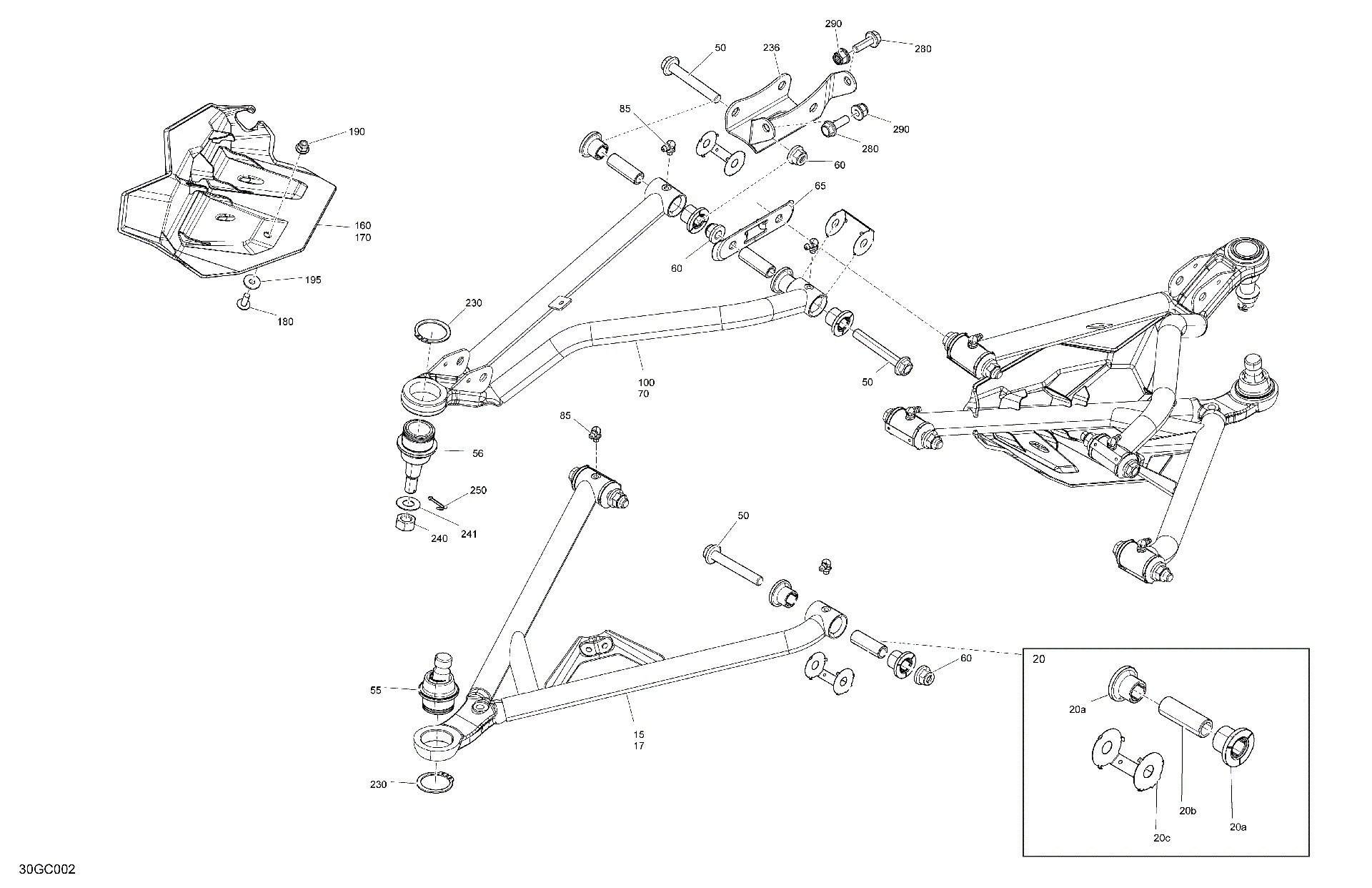 An Image of a Genuine Can-Am Parts Schematic Diagram showing the schematic - SUSPENSION - FRONT COMPONENTS