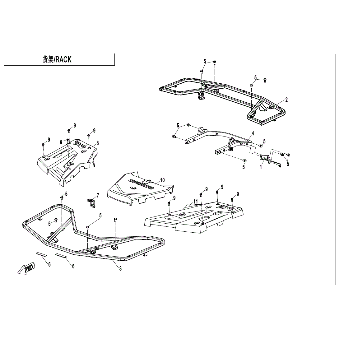 An Image of a genuine CFMOTO Parts Schematic Diagram showing the group - RACK - 2023 CFMOTO CFORCE 1000