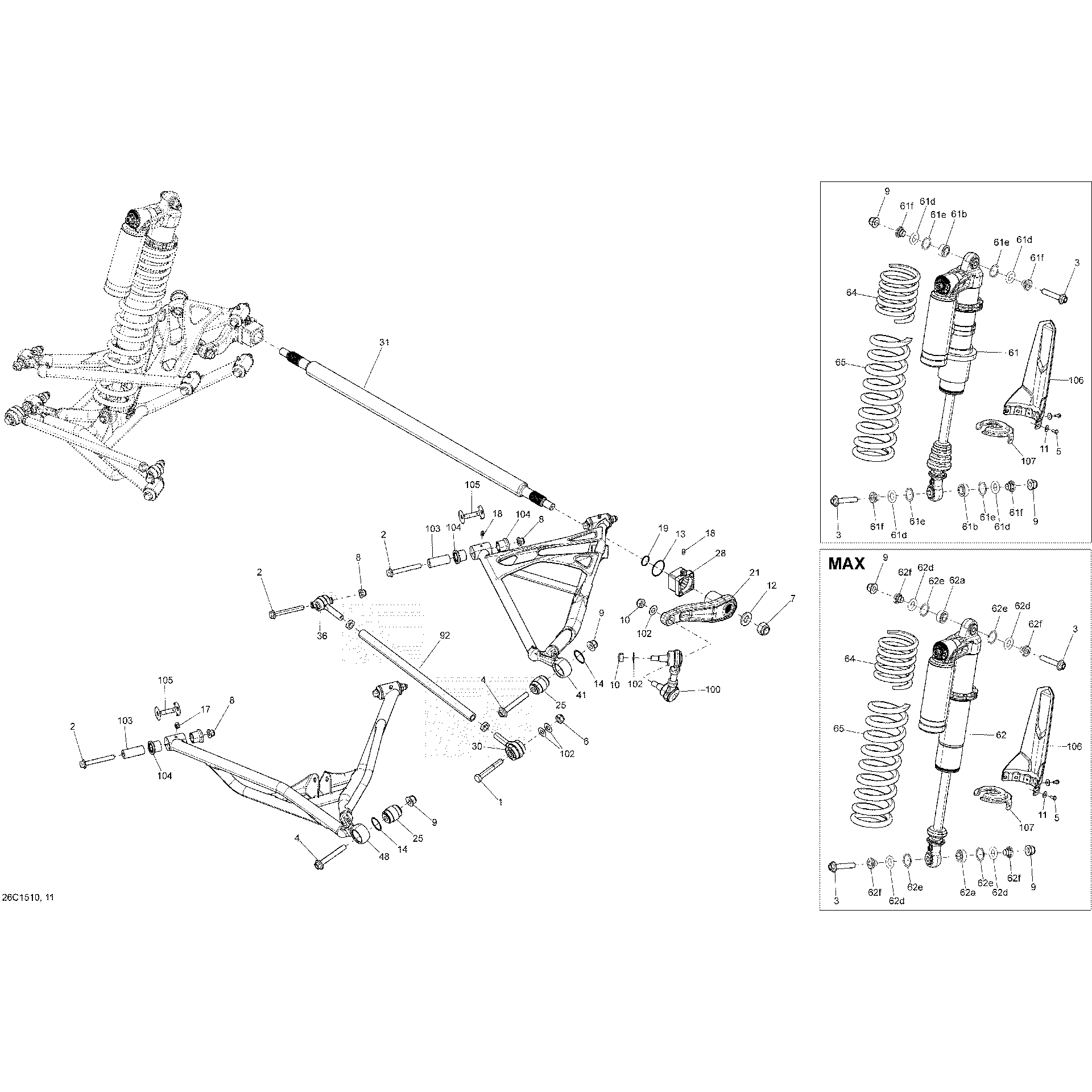 An Image of a Genuine Can-Am Parts Schematic Diagram showing the schematic - REAR SUSPENSION _26C1510
