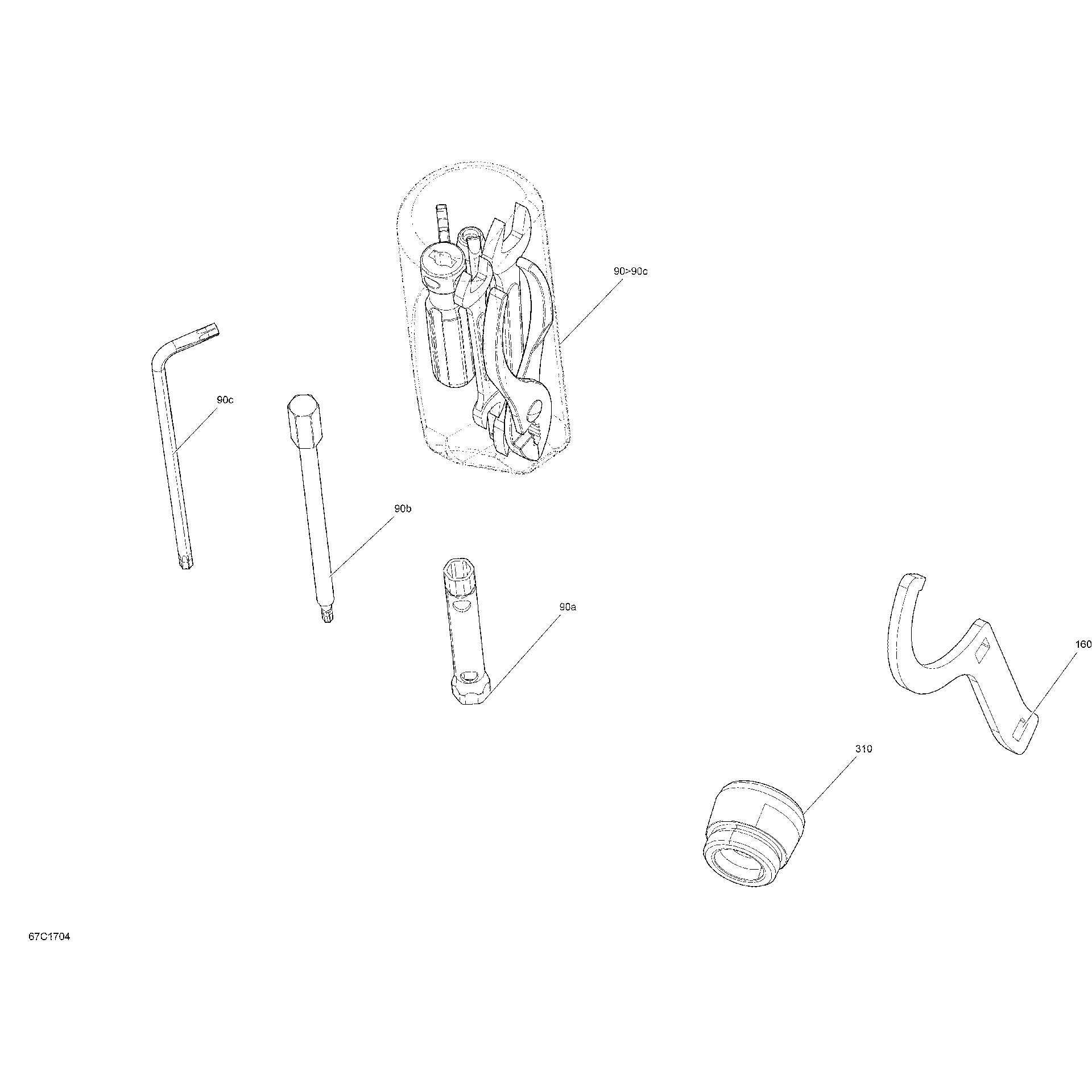An Image of a Genuine Can-Am Parts Schematic Diagram showing the schematic - MIRRORS AND TOOLS
