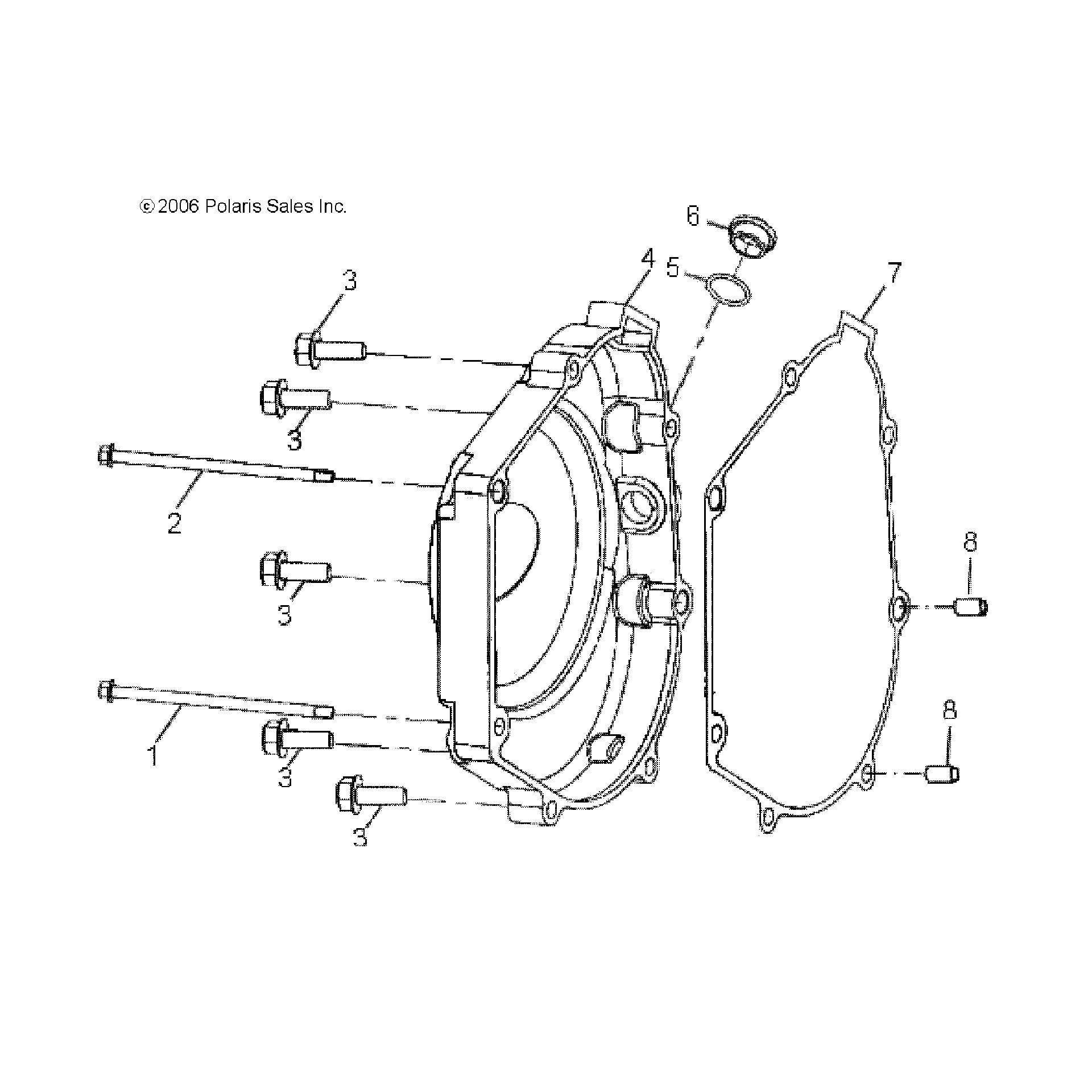 An Image of a Genuine Polaris Parts Schematic Diagram showing the schematic - ENGINE: CRANKCASE COVER RH - 2017 POLARIS OUTLAW 110