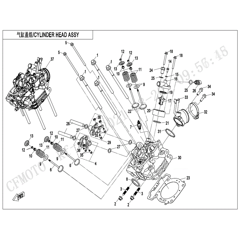 An Image of a genuine CFMOTO Parts Schematic Diagram showing the group - CYLINDER HEAD ASSY. (Non-EVAP) - 2022 CFMOTO CFORCE 400