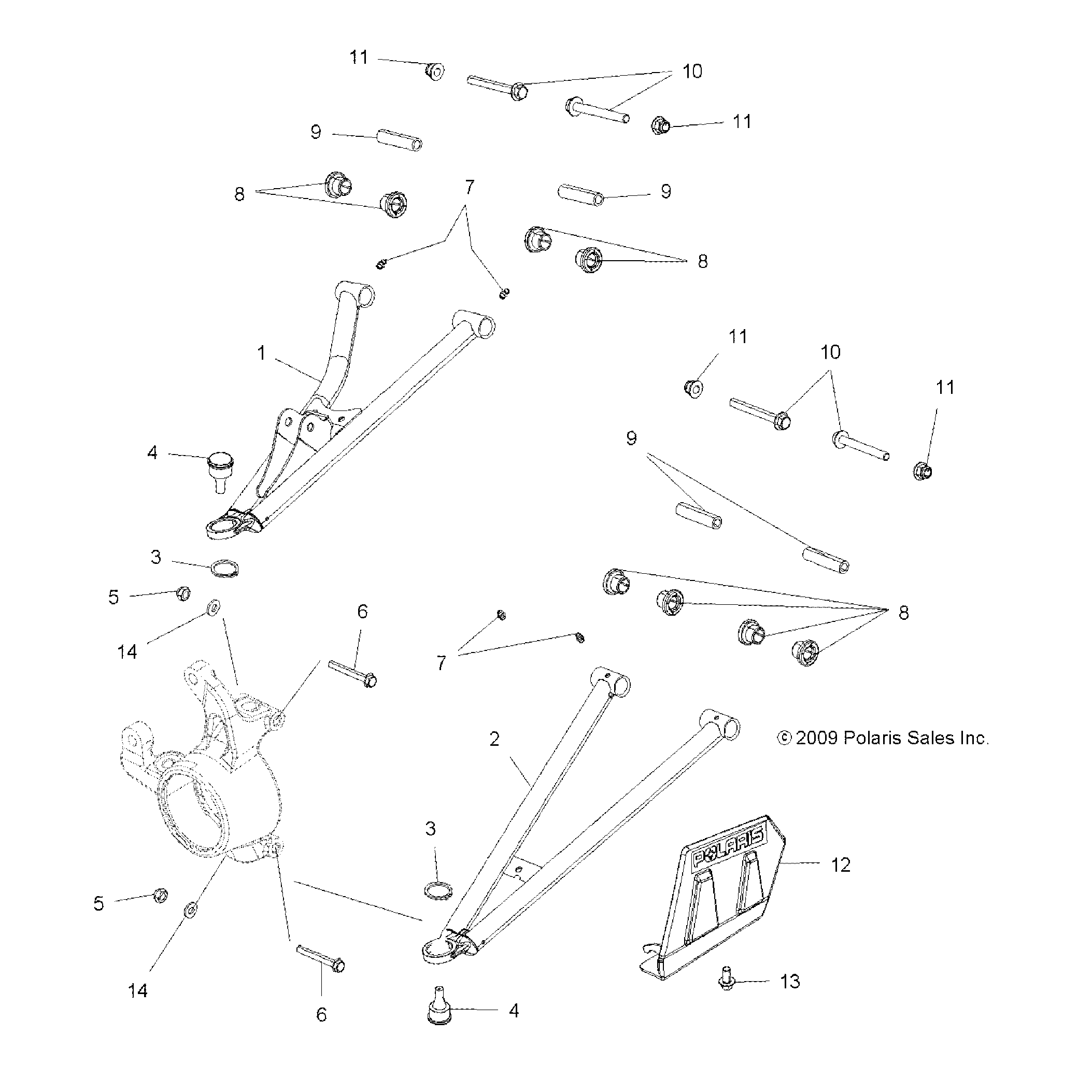 An Image of a Genuine Polaris Parts Schematic Diagram showing the schematic - SUSPENSION: FRONT A-ARM MOUNTING - 2015 POLARIS SCRAMBLER 850