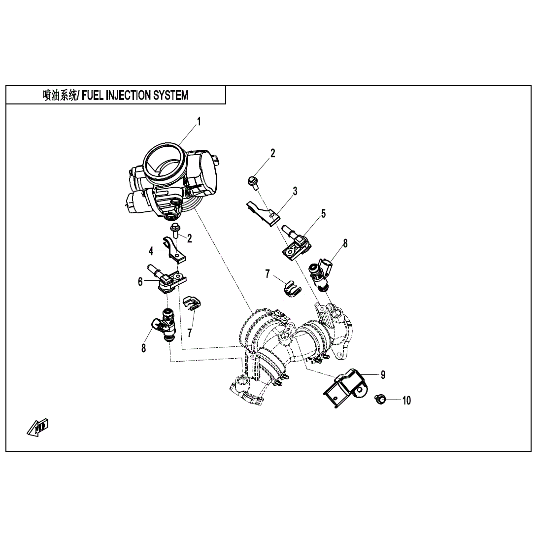 An Image of a Genuine CFMOTO Parts Schematic Diagram showing the schematic - INJECTOR SYSTEM - 2021 CFMOTO ZFORCE 800 Trail