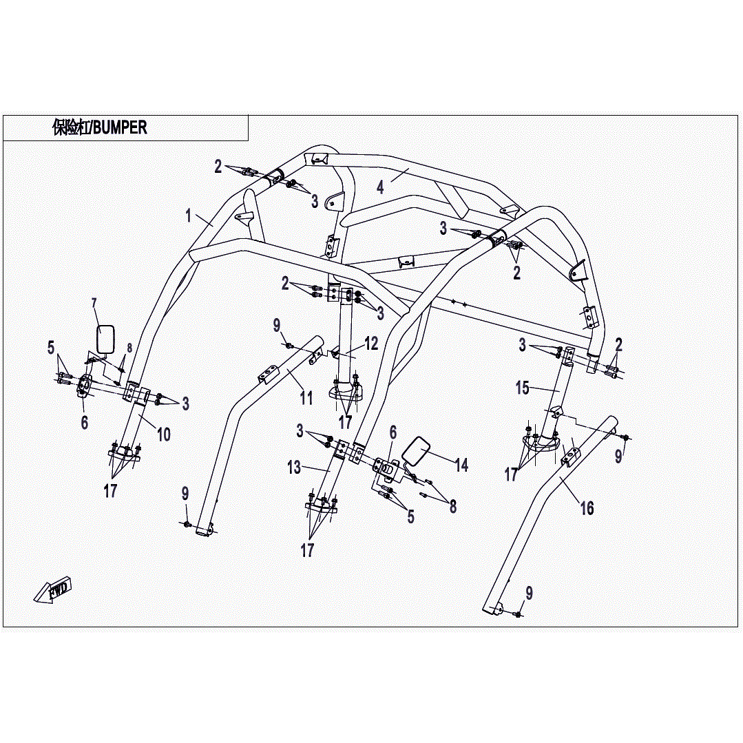 An Image of a Genuine CFMOTO Parts Schematic Diagram showing the schematic - ROLL CAGE - 2018 CFMOTO ZFORCE 1000