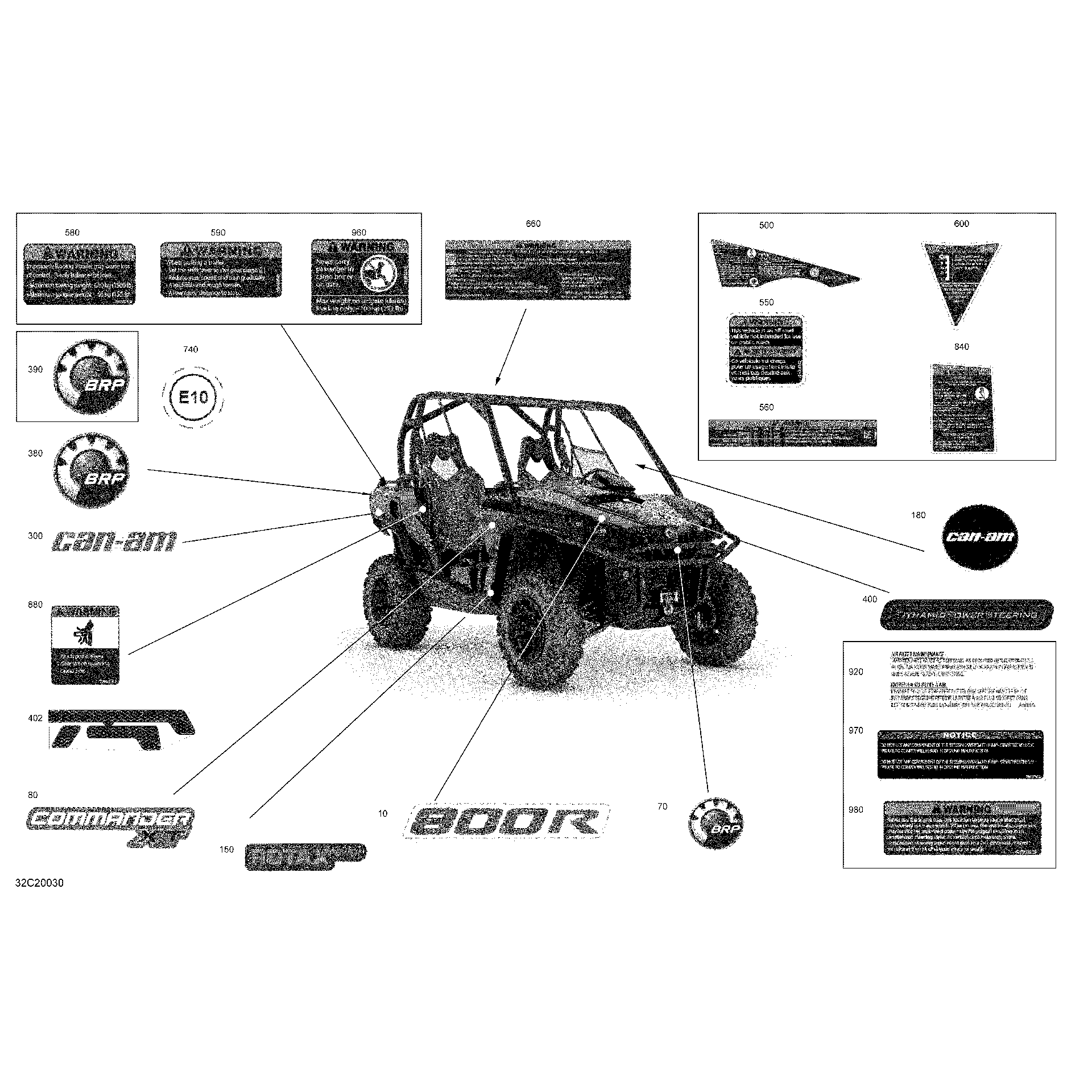 An Image of a Genuine Can-Am Parts Schematic Diagram showing the schematic - DECALS - XT