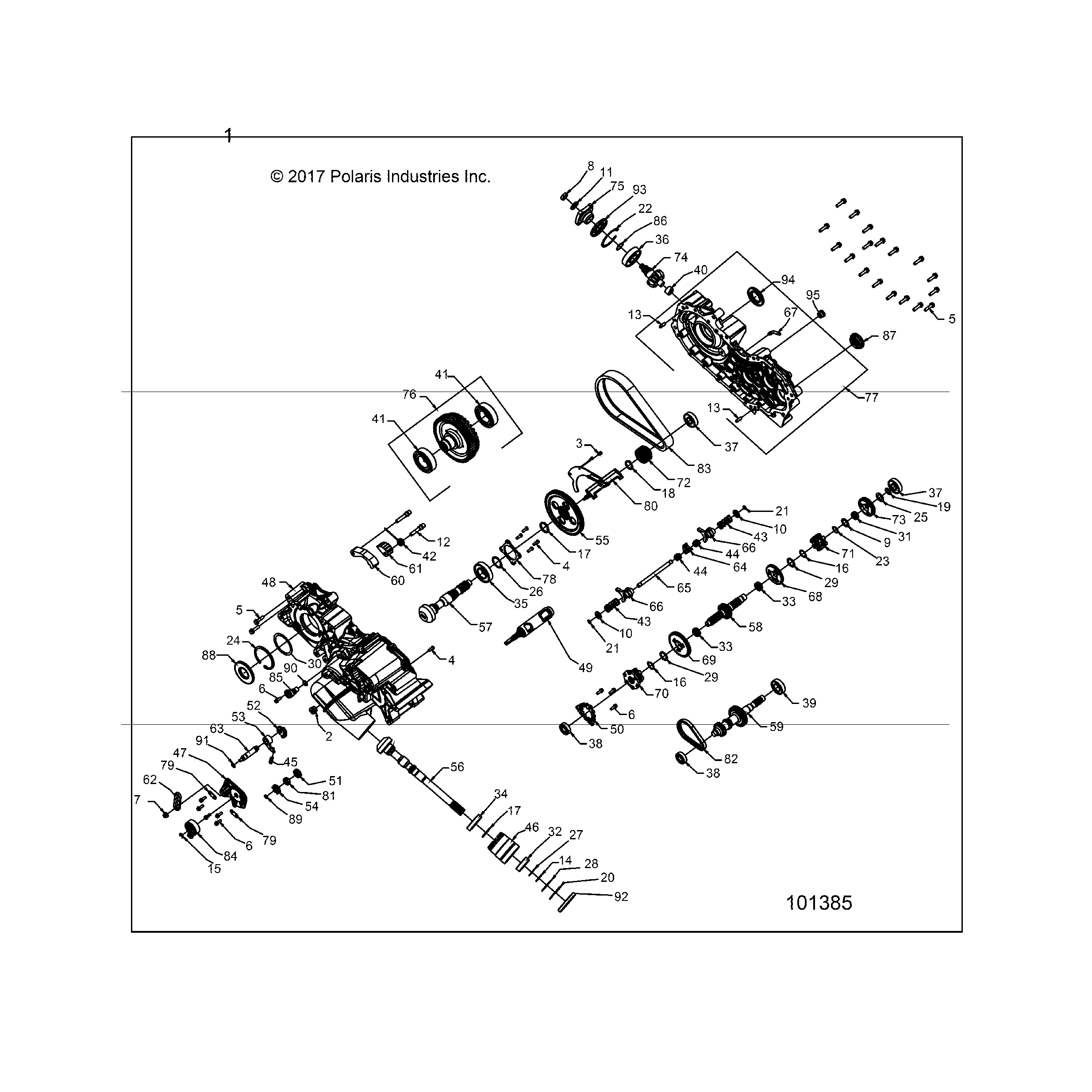 An Image of a Genuine Polaris Parts Schematic Diagram showing the schematic - DRIVE TRAIN: MAIN GEARCASE - 2021 POLARIS SPORTSMAN 570 6X6
