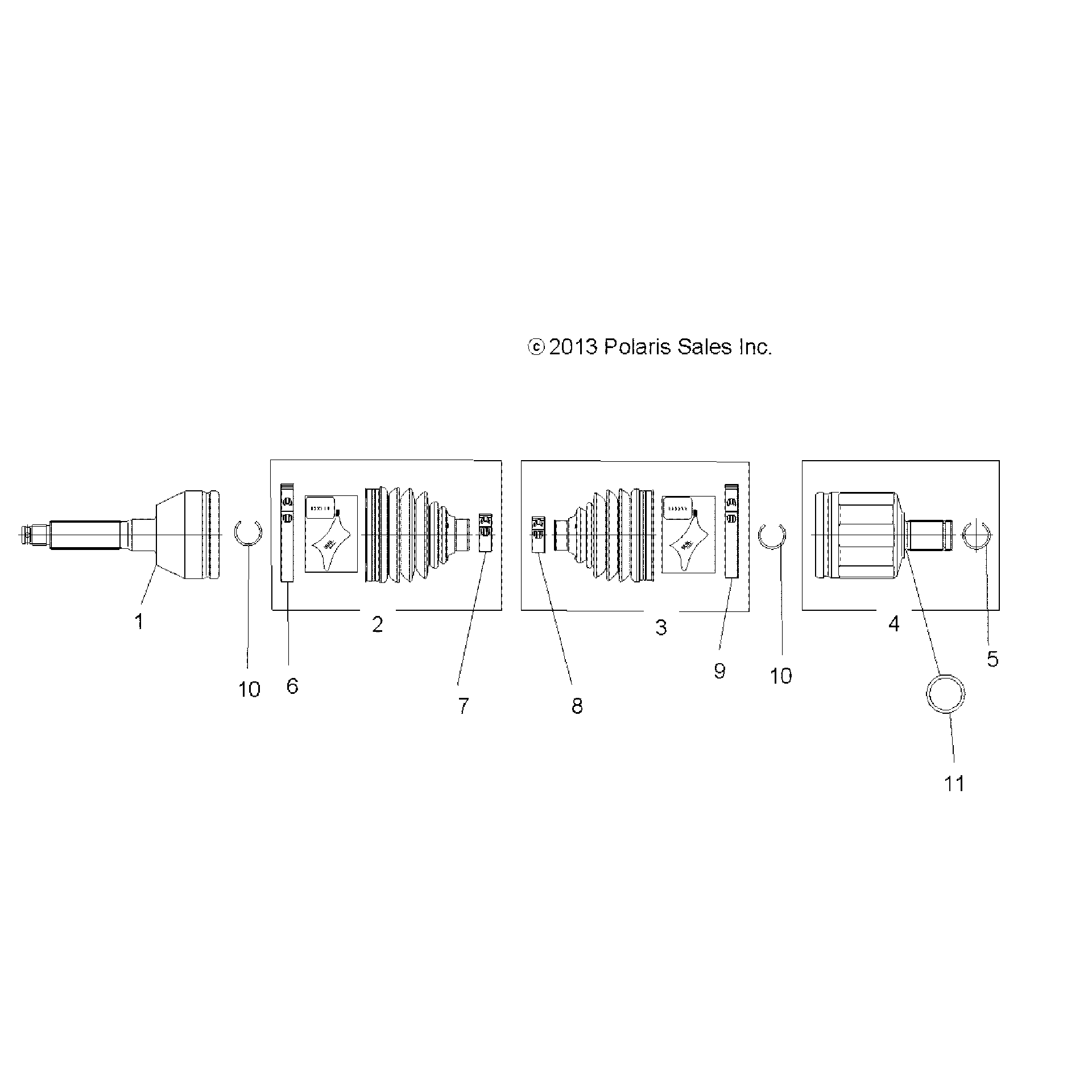 An Image of a Genuine Polaris Parts Schematic Diagram showing the schematic - DRIVE TRAIN: FRONT DRIVE SHAFT - 2016 POLARIS SPORTSMAN 570 EFI UTE HD
