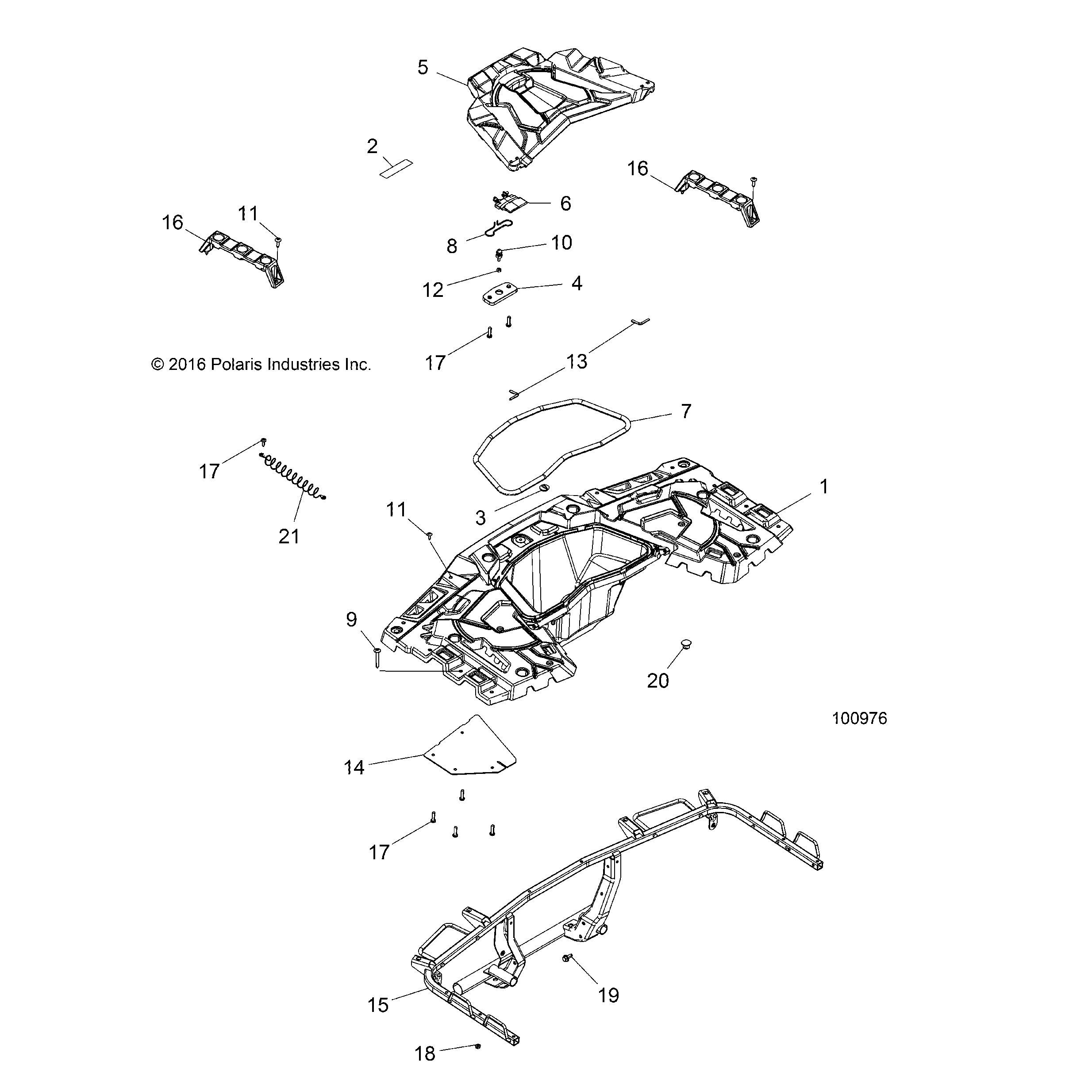 An Image of a Genuine Polaris Parts Schematic Diagram showing the schematic - BODY: REAR RACK - 2018 POLARIS SPORTSMAN XP 1000